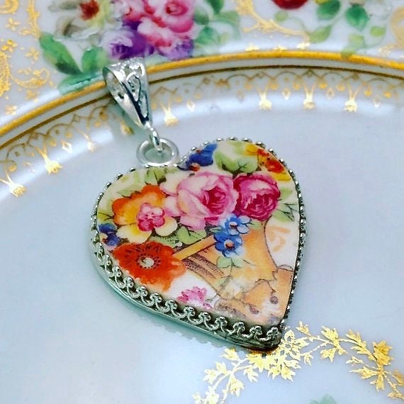 CUSTOM ORDER Large Heart Broken China Jewelry Necklace, Memorial Jewelry, Unique Family Gifts for Women