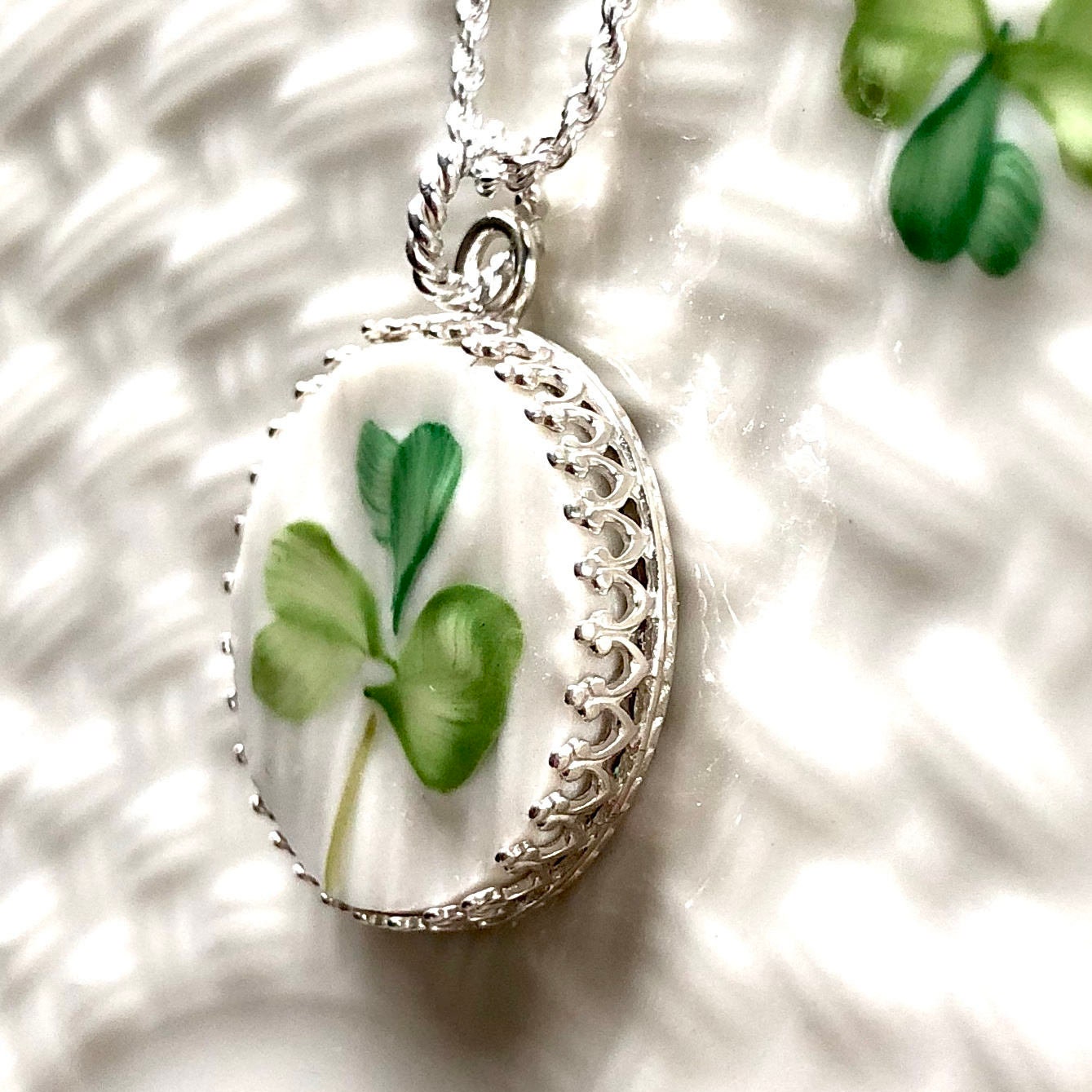 Celtic Necklace, Irish Belleek Broken China Jewelry, Sterling Silver 20th Anniversary Gift for Wife, Unique Gifts for Women