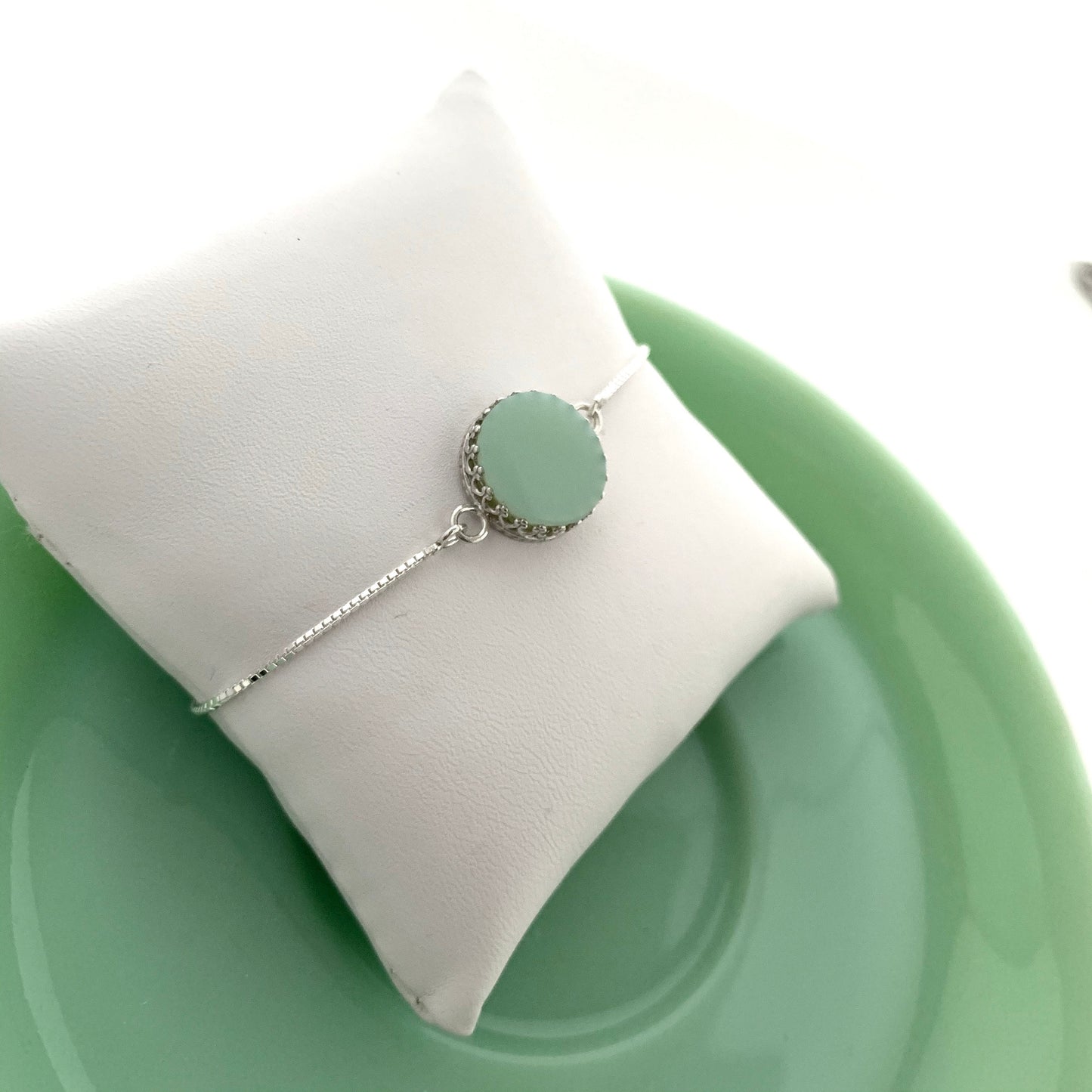 Fire King Jadeite Bracelet, Dainty Bolo Bracelet, Broken China Jewelry, Jadeite Junkies Jewelry, Jadeite Collectors Jewelry Gift