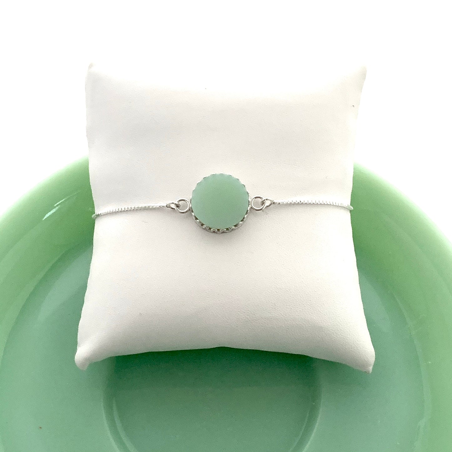 Fire King Jadeite Bracelet, Dainty Bolo Bracelet, Broken China Jewelry, Jadeite Junkies Jewelry, Jadeite Collectors Jewelry Gift