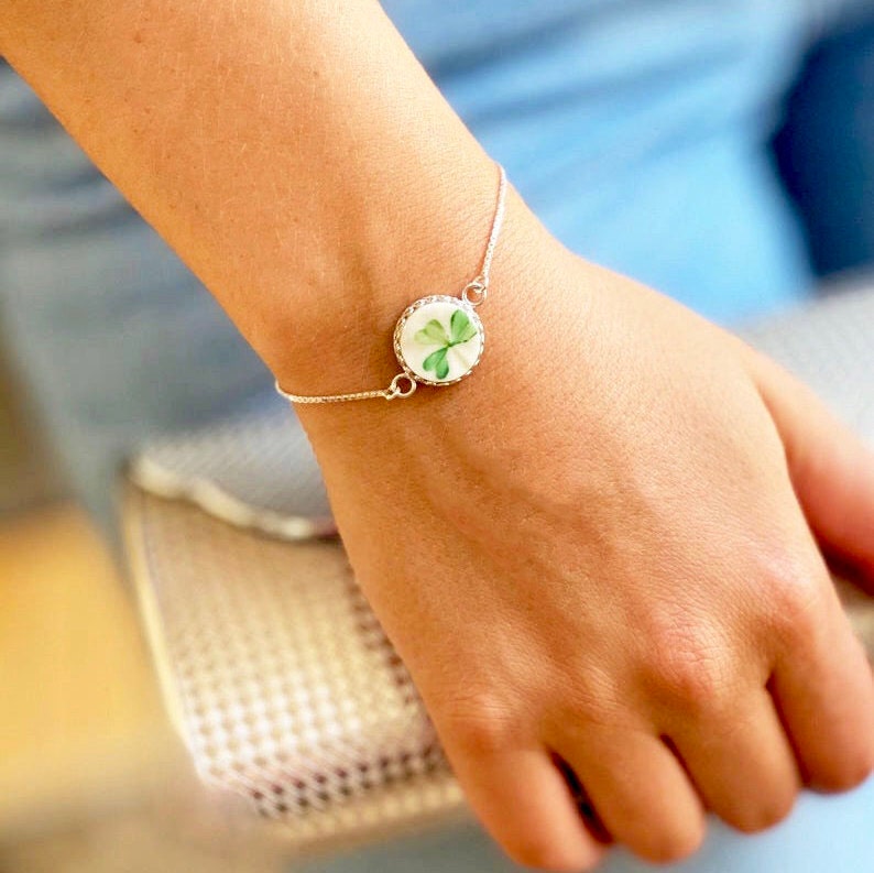 Vintage Belleek Irish China Bracelet, Broken China Jewelry, Dainty Celtic Bolo Bracelet, Unique Irish Gifts for Women, Gifts for Women