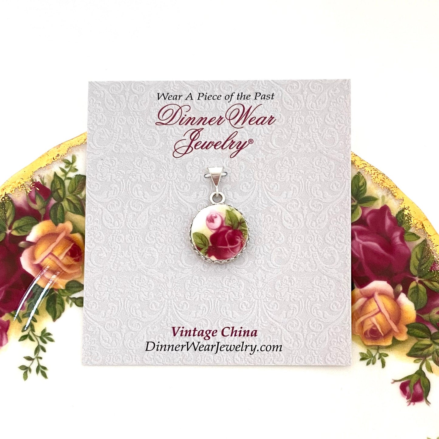 Red Rose Necklace, Royal Albert Broken China Jewelry, 20th Anniversary Gift for Wife, Handmade Jewelry, Unique Gifts for Women