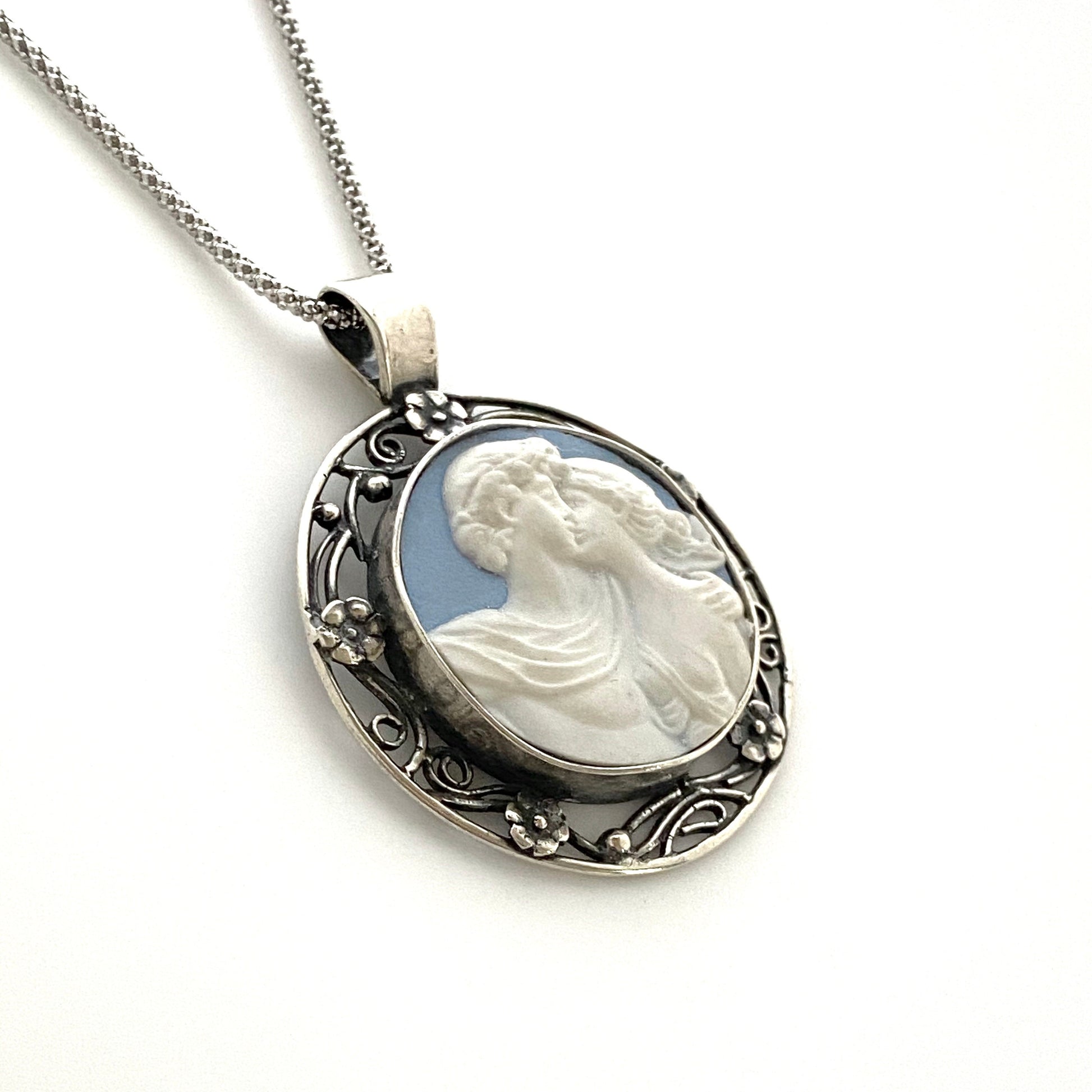 Jasperware Goddess and God Lovers Necklace, Romantic Valentines Day Gift for Girlfriend, Jasperware Pottery Cameo Jewelry