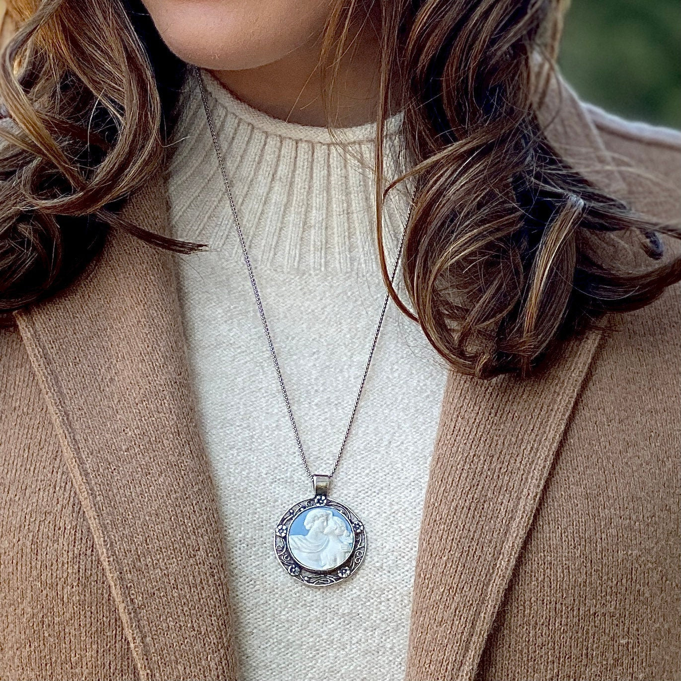 Jasperware Goddess and God Lovers Necklace, Romantic Valentines Day Gift for Girlfriend, Jasperware Pottery Cameo Jewelry