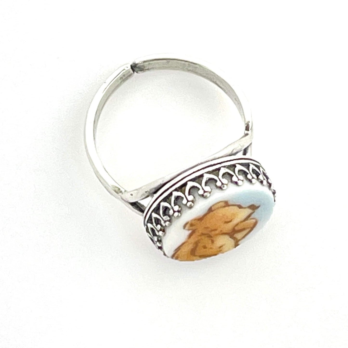 Winnie the Pooh Silver Ring, Vintage Pooh Bear Jewelry, Broken China Jewelry, Adjustable Ring, Unique Gifts