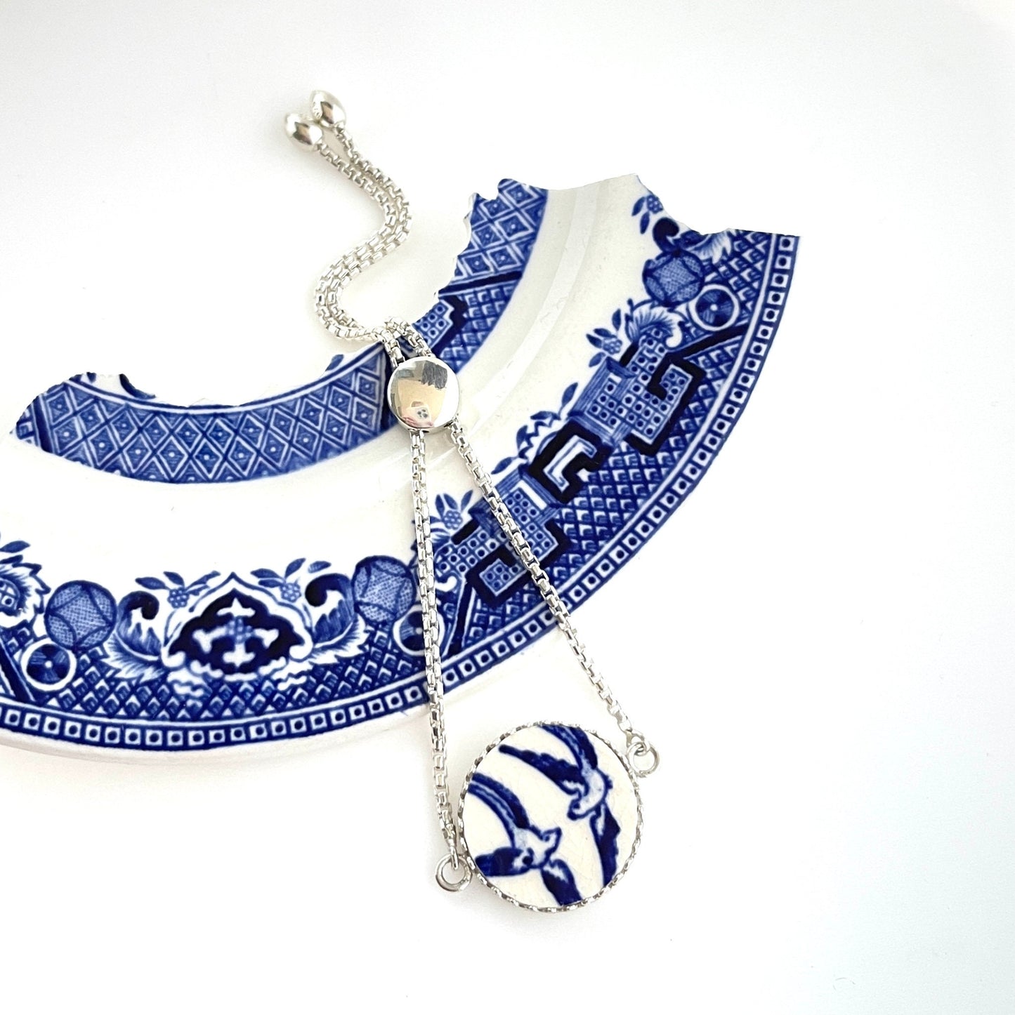 Blue Willow Love Birds Adjustable Bracelet
