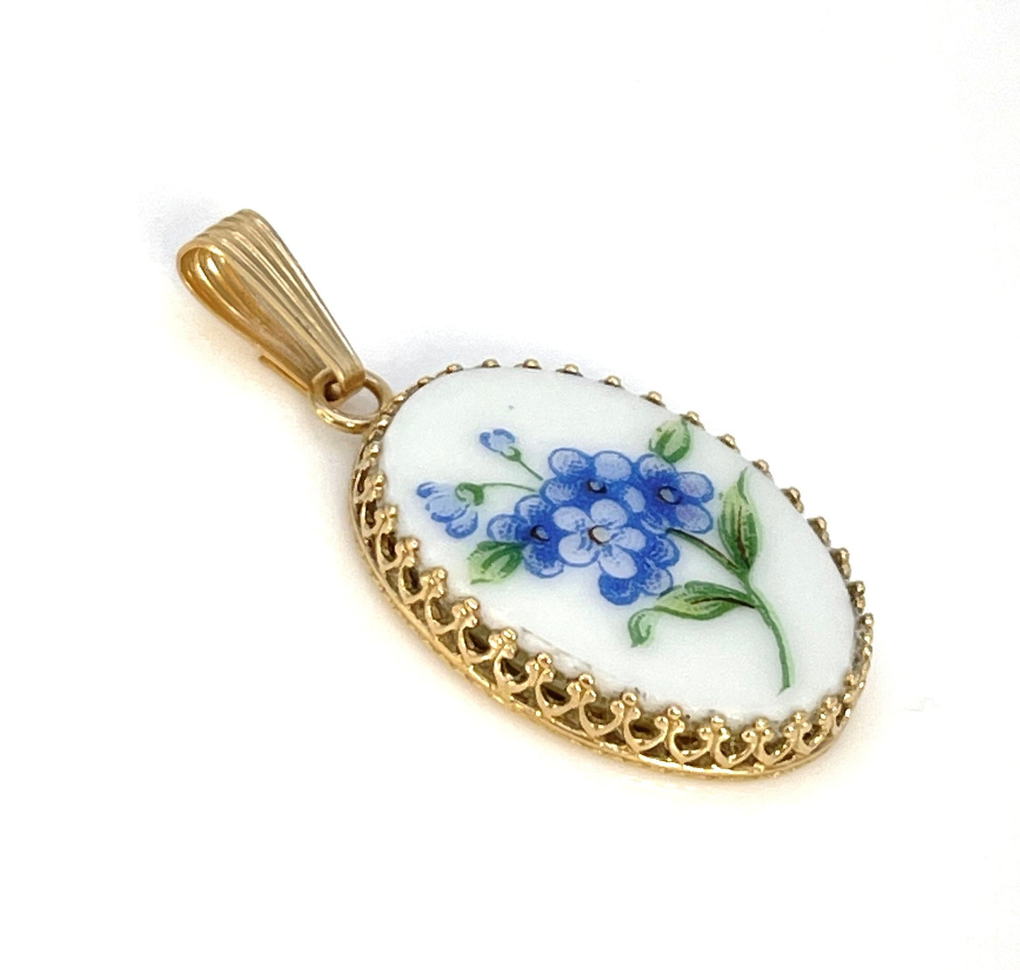 14k Forget Me Not Solid Gold Pendant, Broken China Jewelry 50th and 20th Anniversary Gift for Wife, Artisan Jewelry Mothers Day Gift for Mom