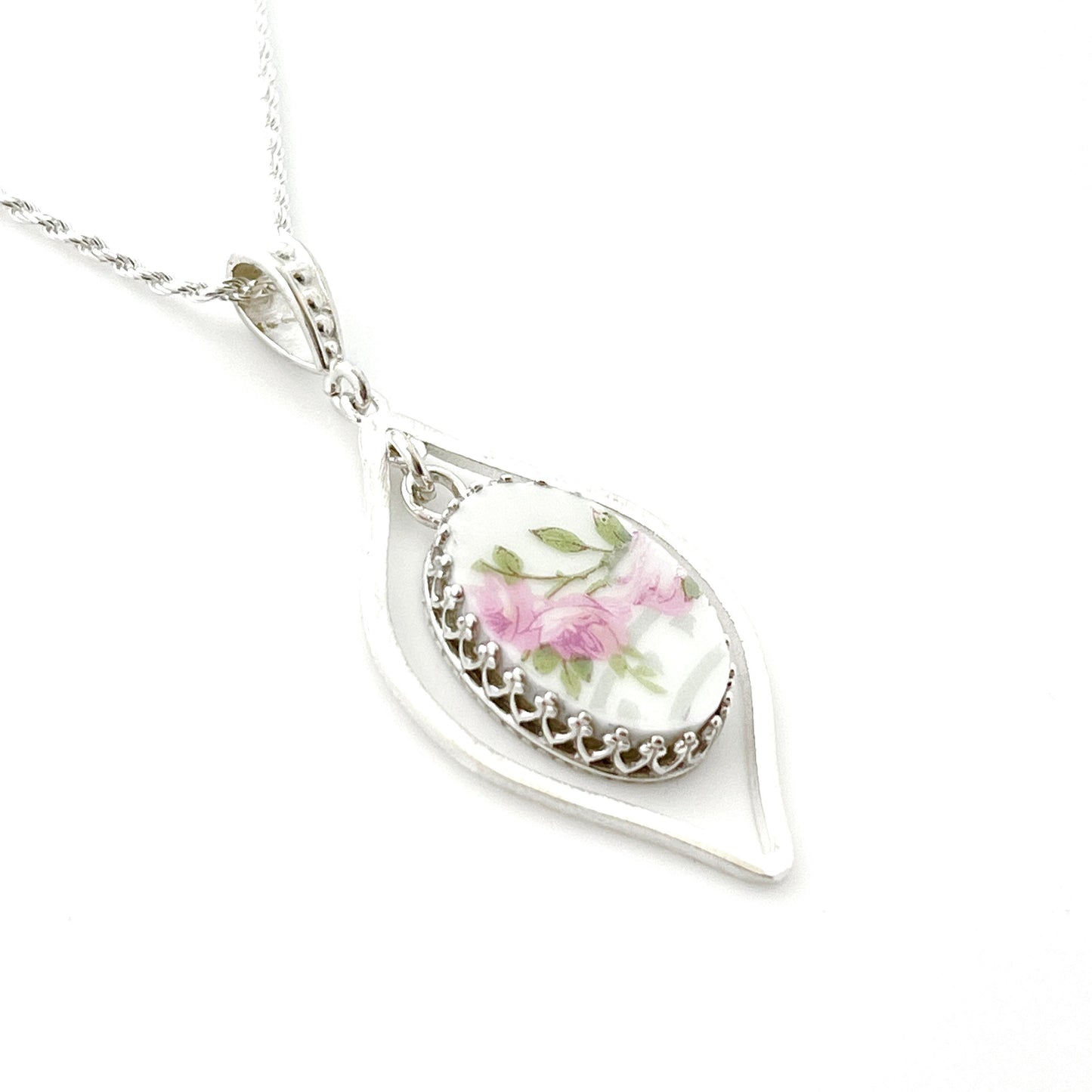 CUSTOM ORDER Teardrop Open Oval Necklace, Custom Broken China Jewelry, Sister Mom Gift, Memorial Jewelry, Family Gift, Made From Your China
