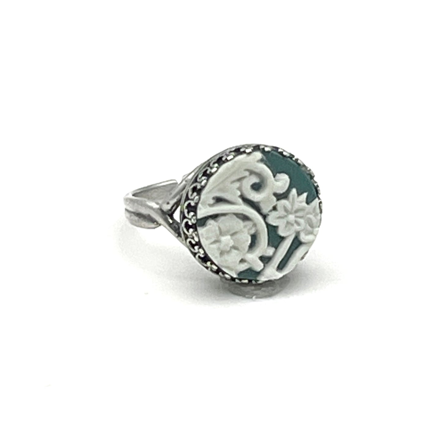 Adjustable Vintage Wedgwood Ring, Broken China Jewelry, Teal Jasperware, Victorian Jewelry, Unique Gifts for Women