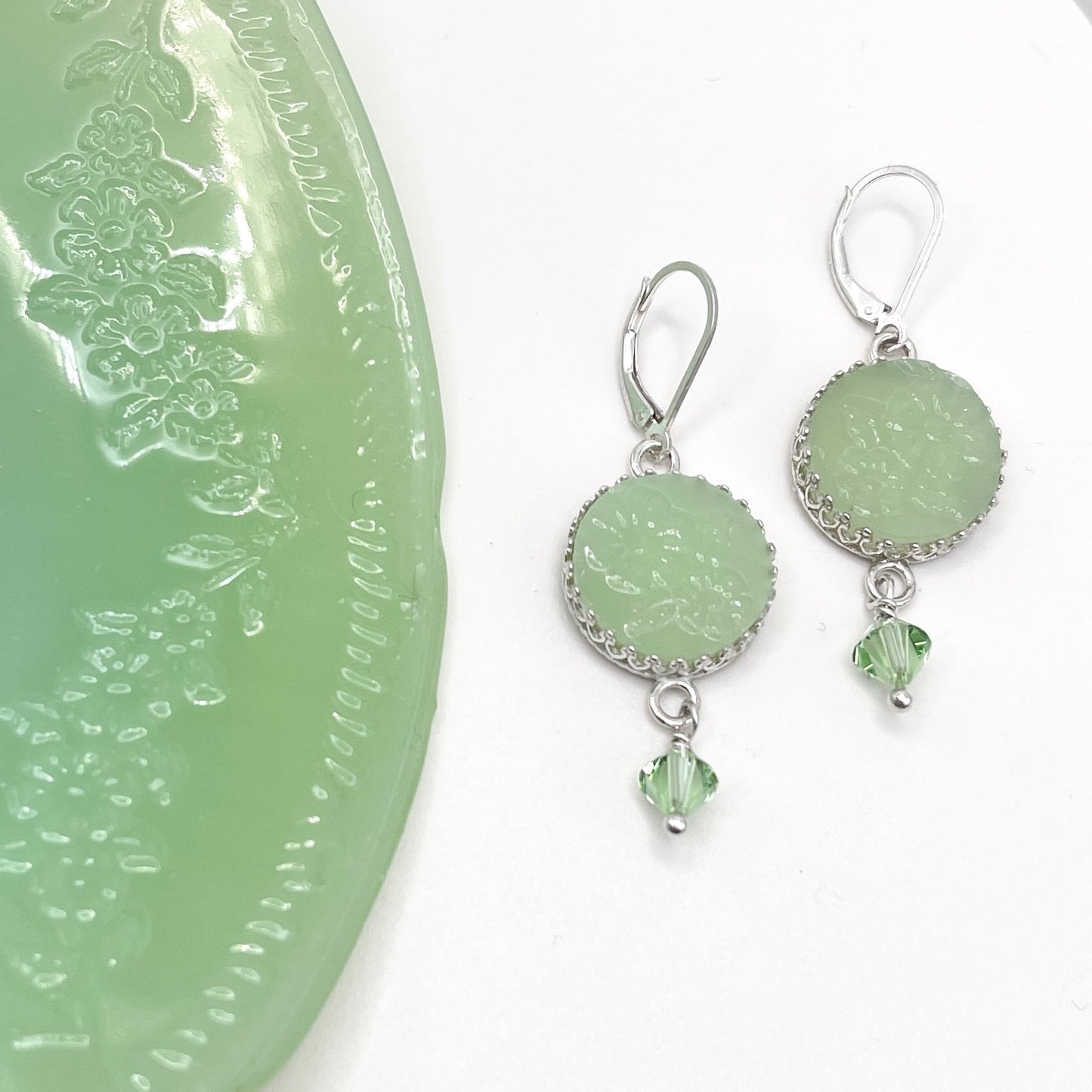 Alice Jadeite Fire King Earrings, Vintage Jadeite Plate, Jadeite Junkies, Broken China Jewelry