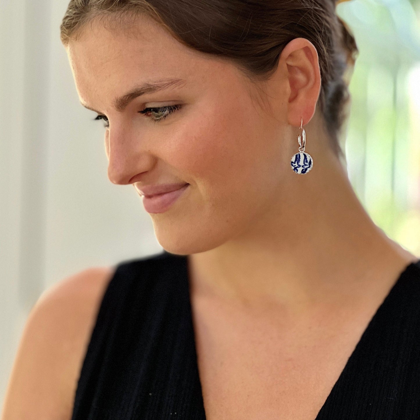 Romantic Love Birds Blue Willow Hoop Earrings