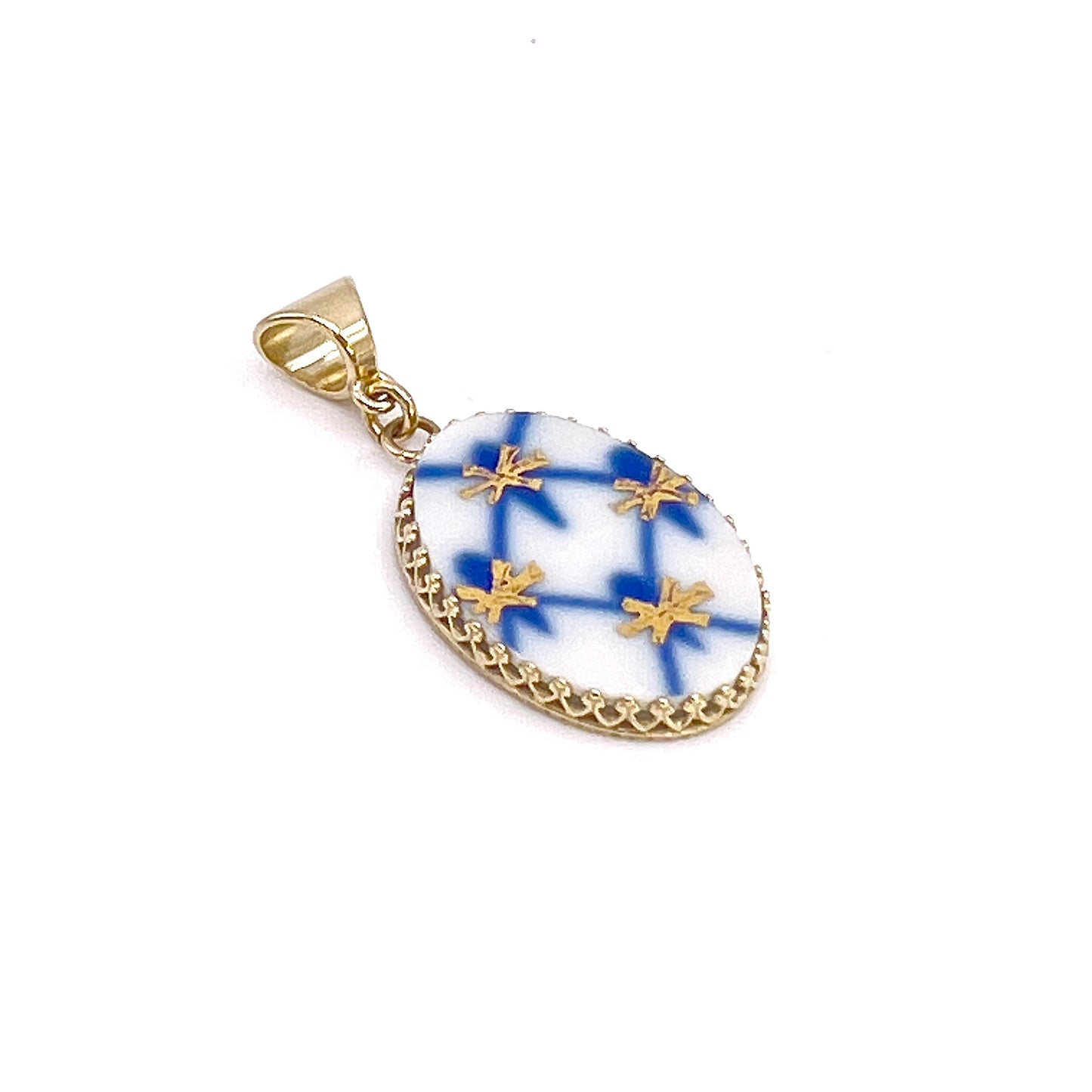 14k Gold Lomonosov Porcelain Jewelry, Cobalt Net Gold Pendant or Necklace, 18th and 20th Anniversary Gift for Wife, Broken China Jewelry