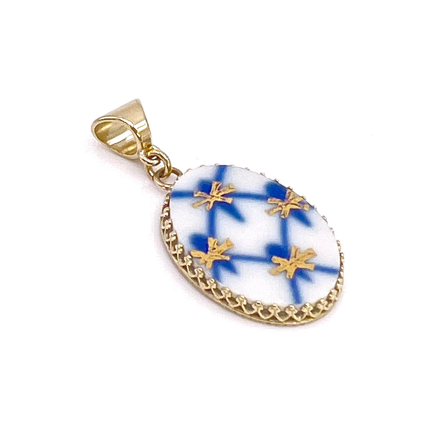 14k Gold Lomonosov Porcelain Jewelry, Cobalt Net Gold Pendant or Necklace, 18th and 20th Anniversary Gift for Wife, Broken China Jewelry