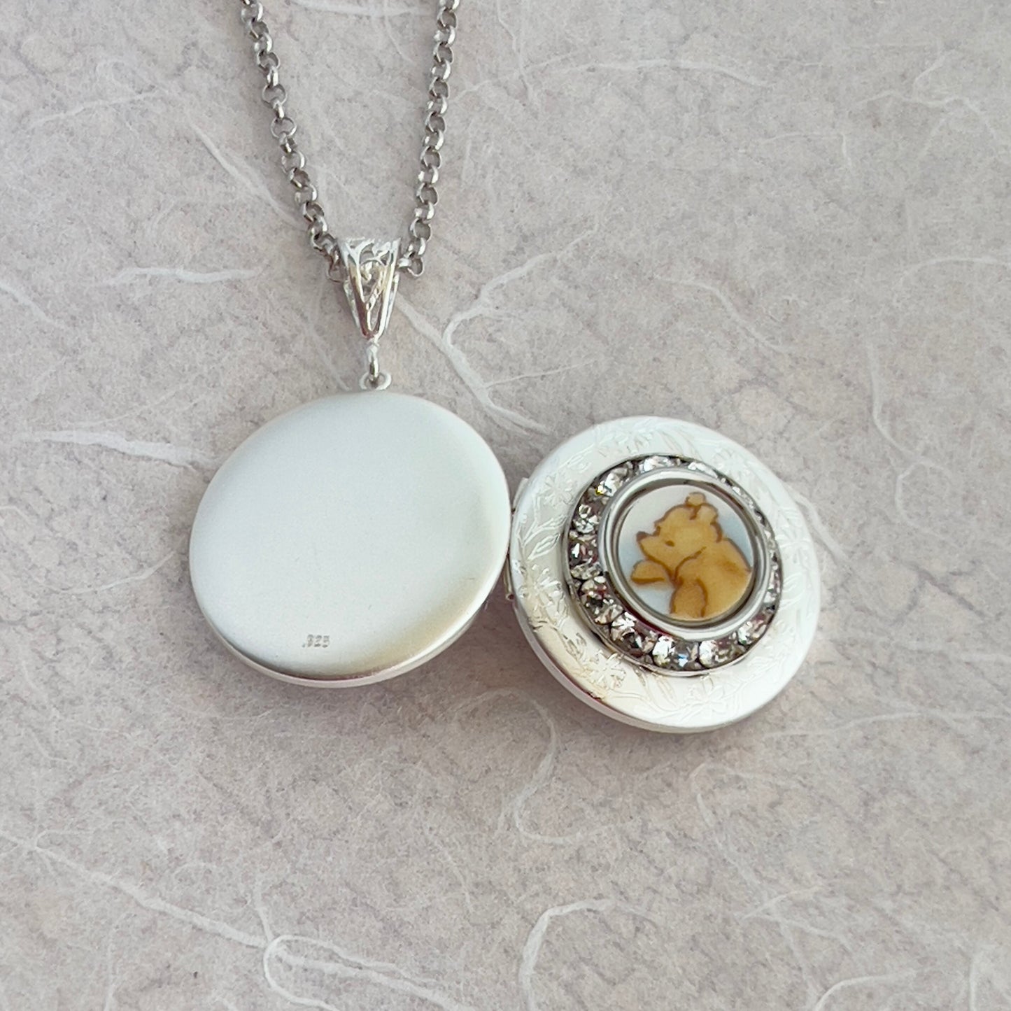 Winnie The Pooh Locket Necklace, Broken China Jewelry, Unique Gifts for Women, Pooh Bear Photo Locket, Gifts for Her