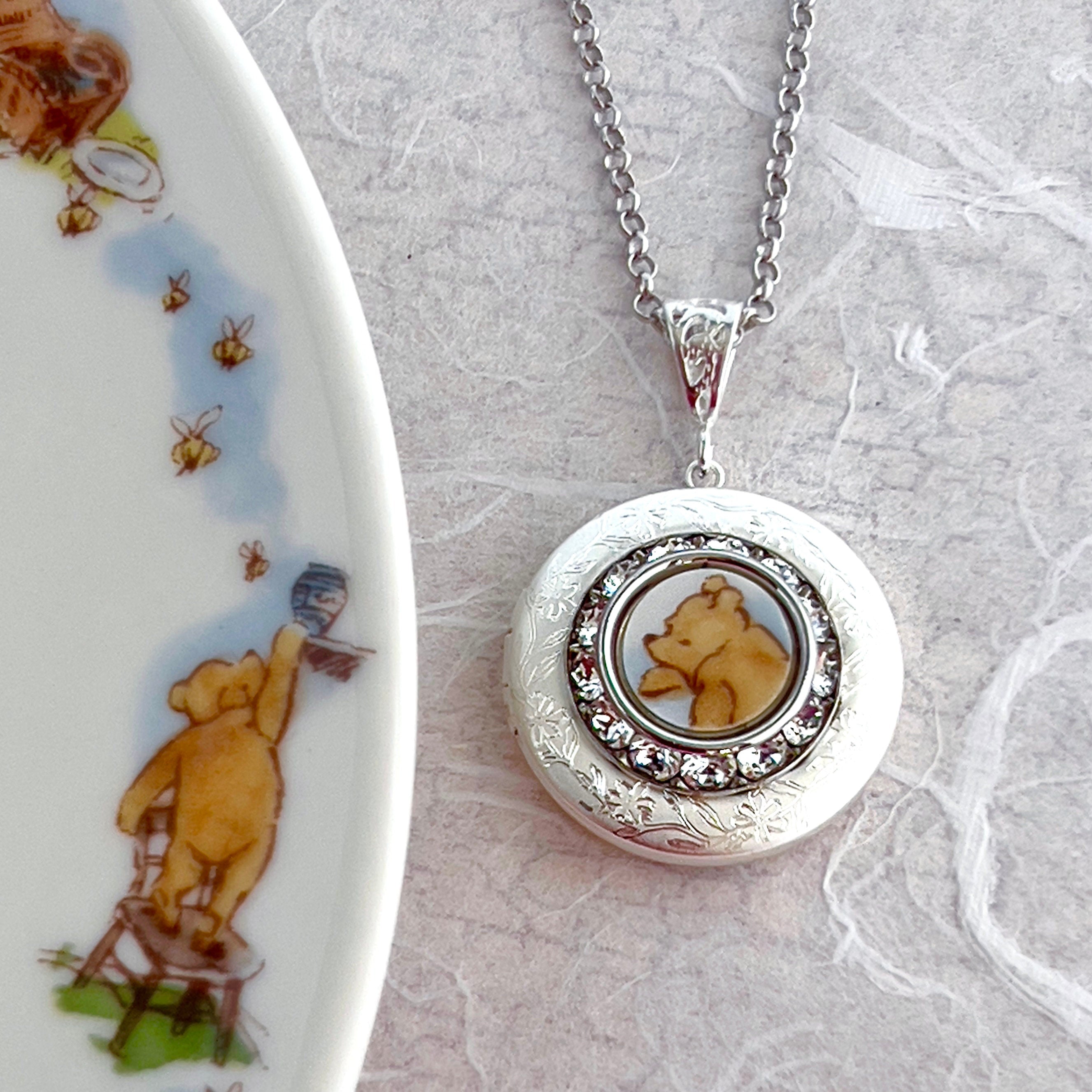 Winnie The Pooh and Bee Necklace, Vintage Pooh Bear on sale Jewelry, Broken China Jewelry, Sterling Silver, Unique Gifts for Women