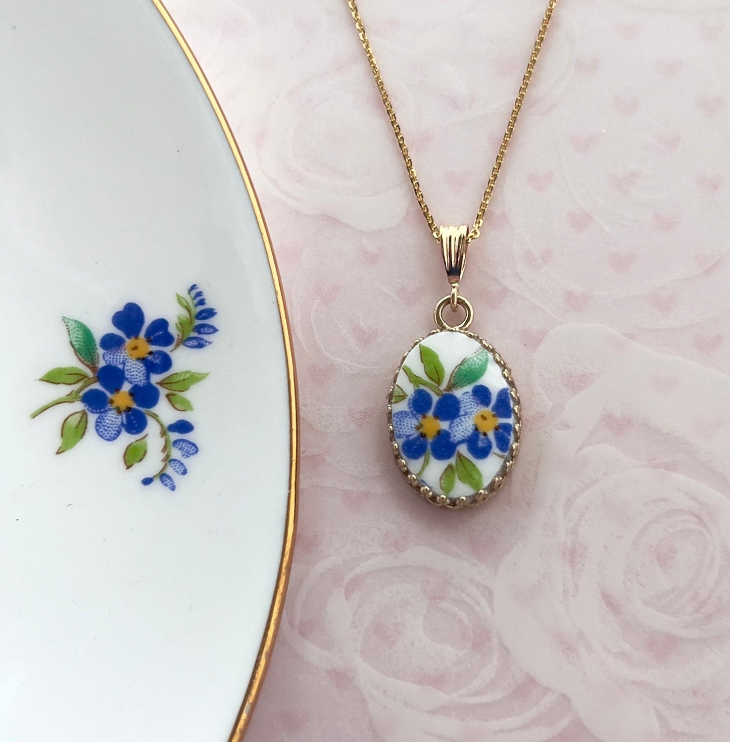 Dainty 14k Gold Forget Me Not Pendant or Necklace