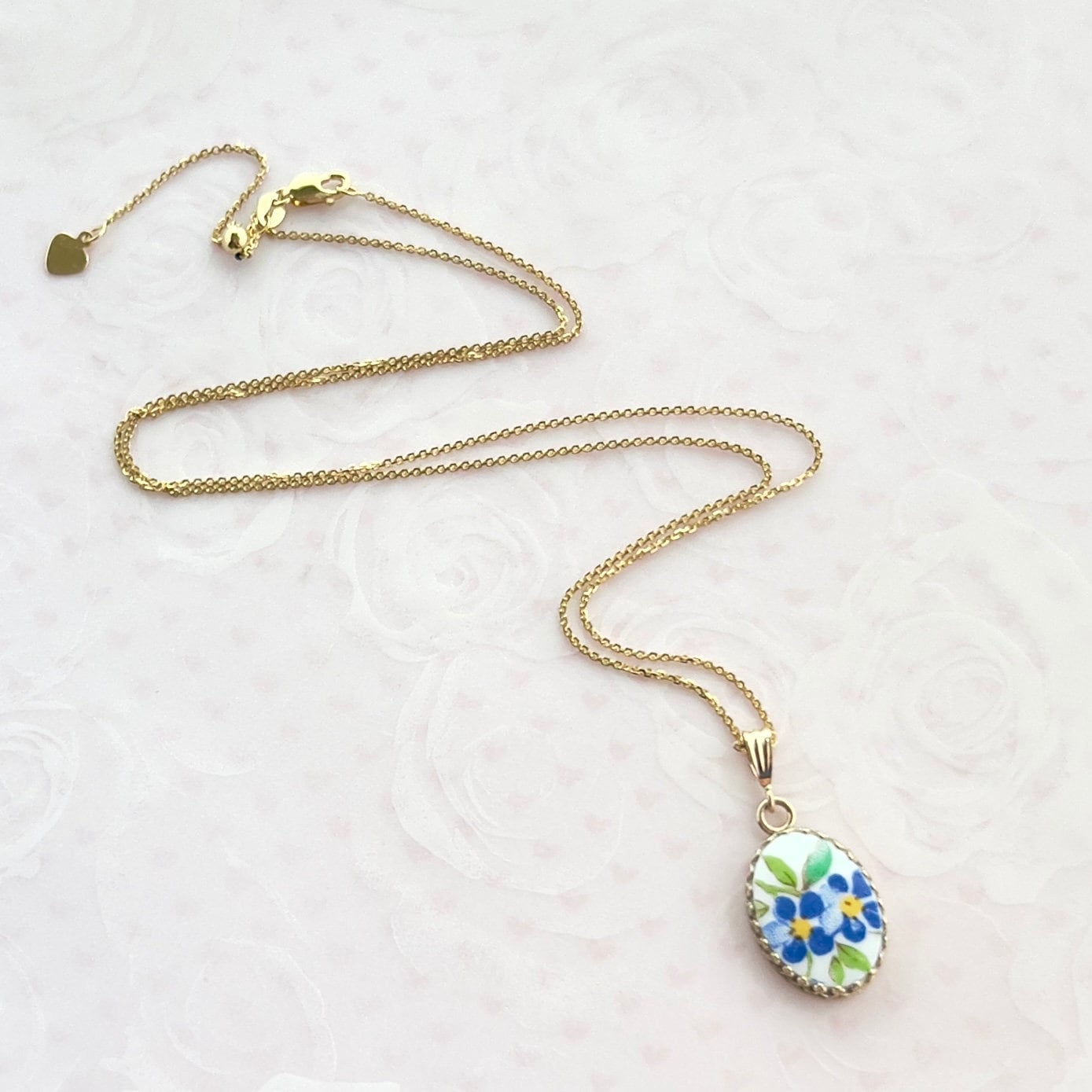 Dainty 14k Gold Forget Me Not Pendant or Necklace
