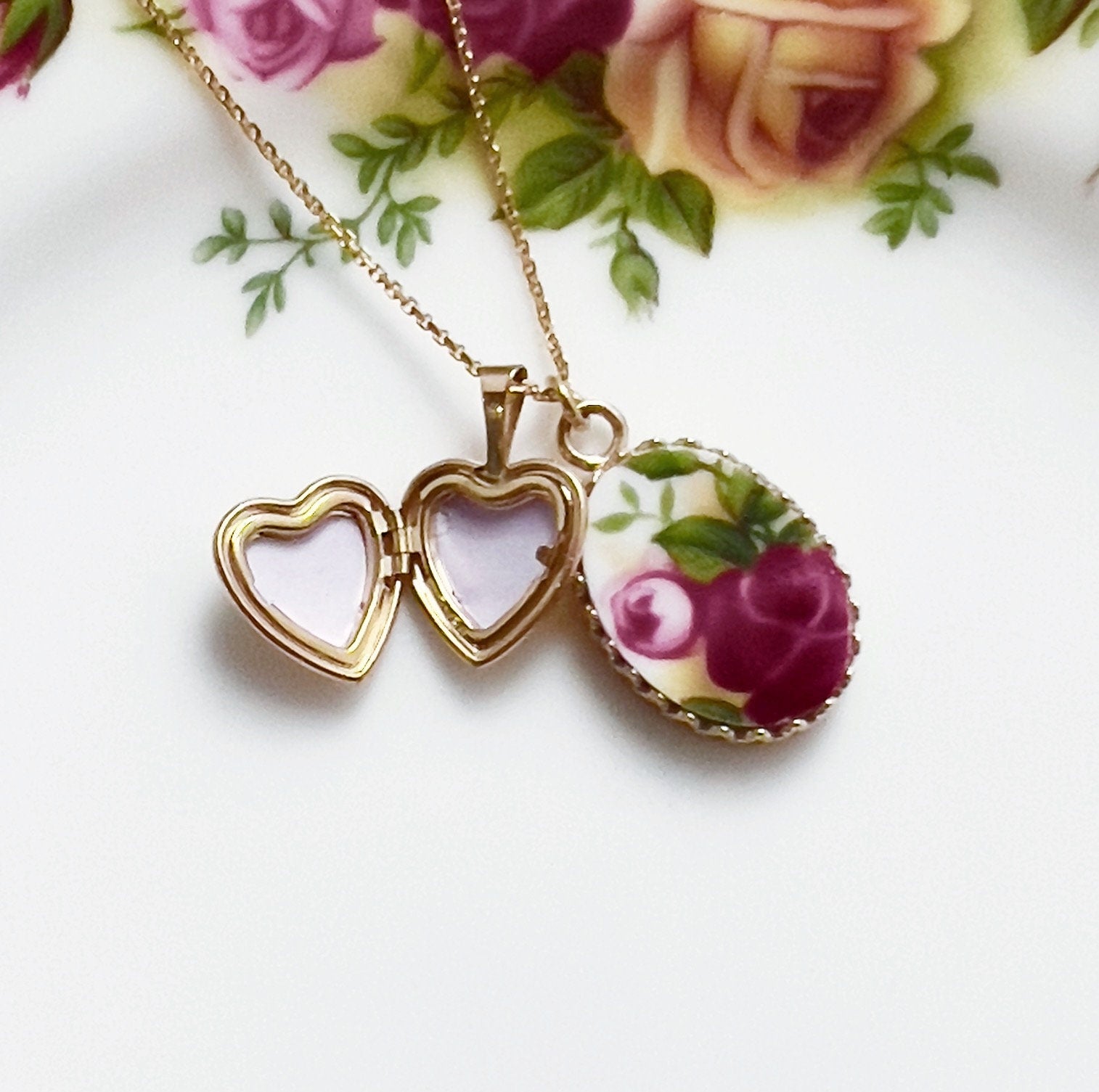 CUSTOM ORDER Adjustable 14k Gold Locket Necklace, Broken China Jewelry, Romantic 20th Anniversary Wife Gift, Made From Your Wedding China