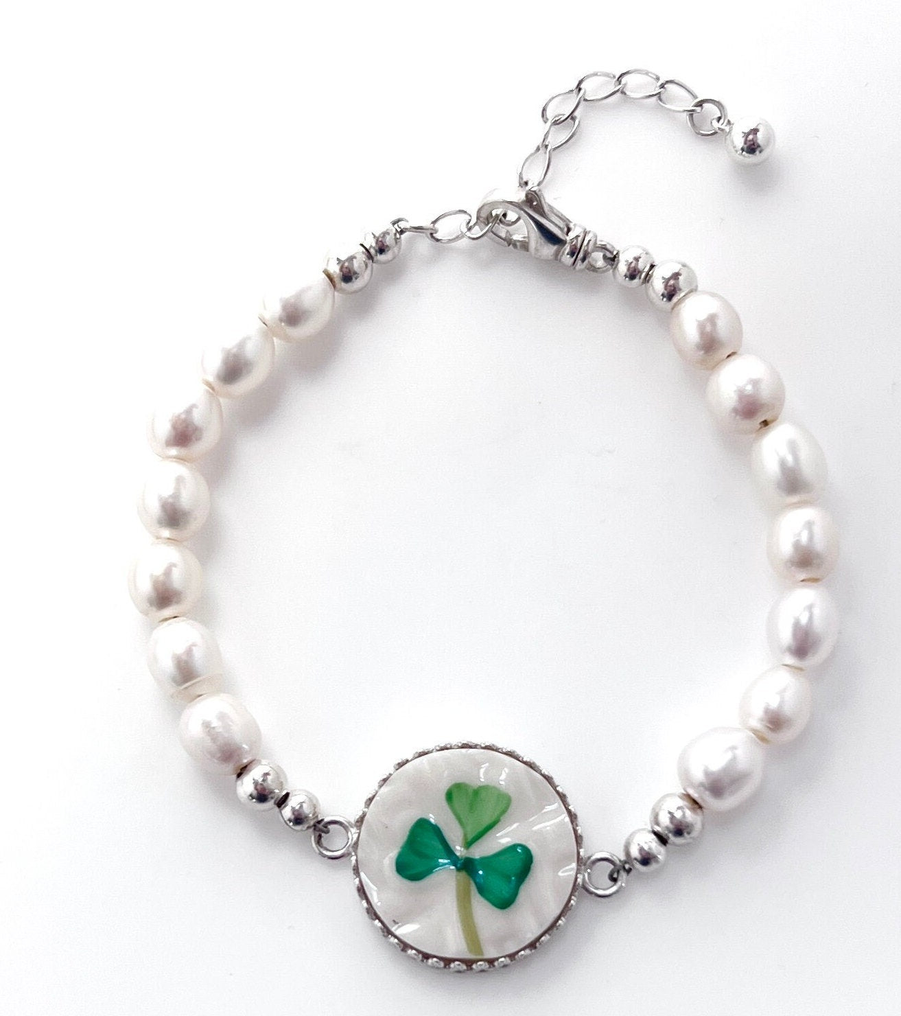 Irish Belleek China, Freshwater Pearl Bracelet, Broken China Jewelry, Unique Handmade Gifts for Women