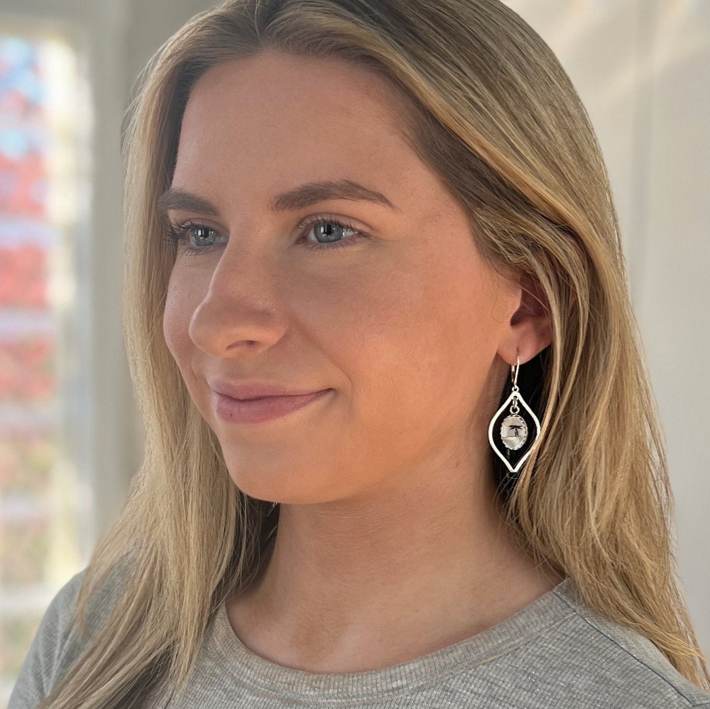 Sterling Silver Palm Tree Earrings, Mother of Pearl Shell, Beach Wedding Jewelry, Unique Gifts for Women