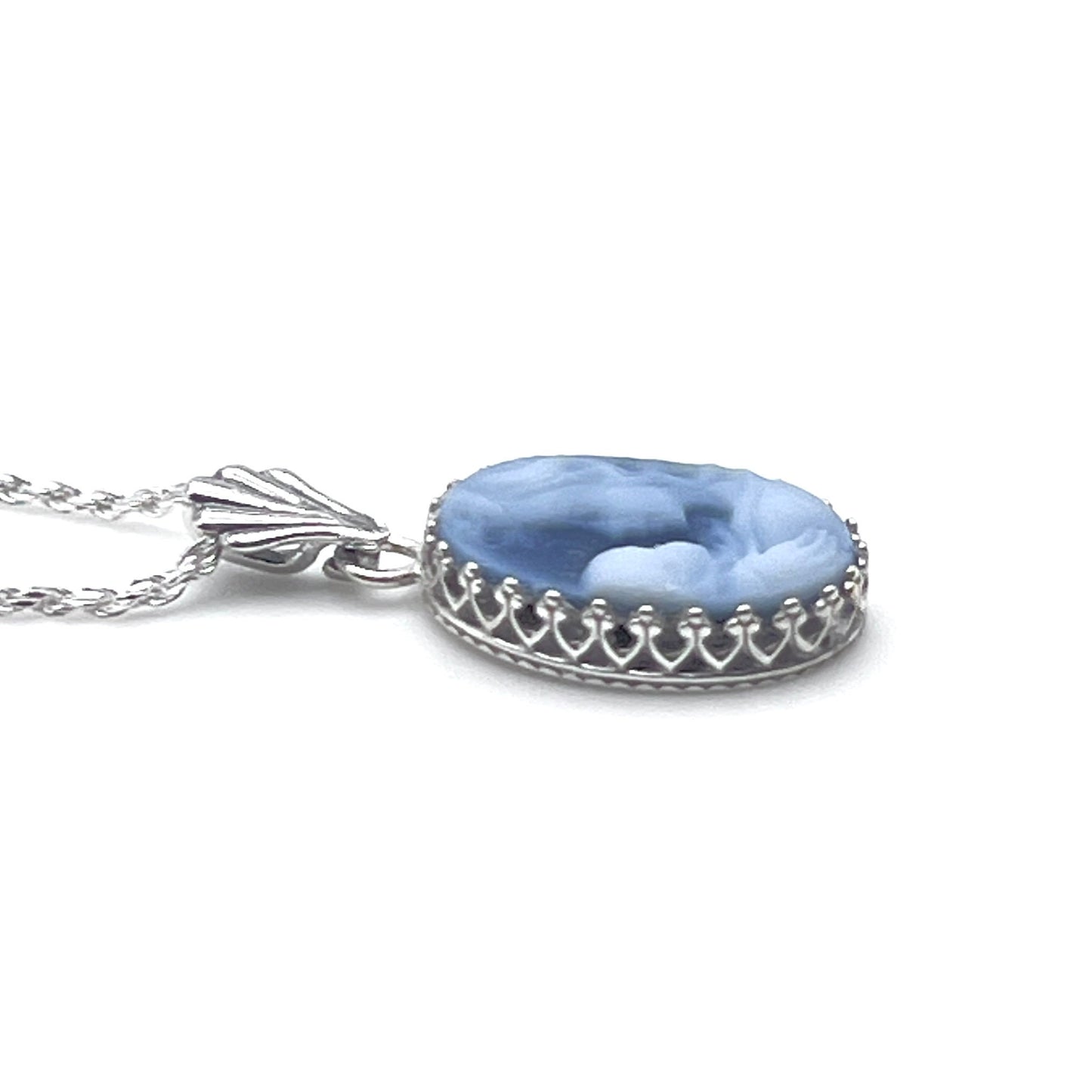 Mother and Baby Cameo Necklace, Authentic Blue Cameo Jewelry, Mother and Child, Unique Gifts for Mom