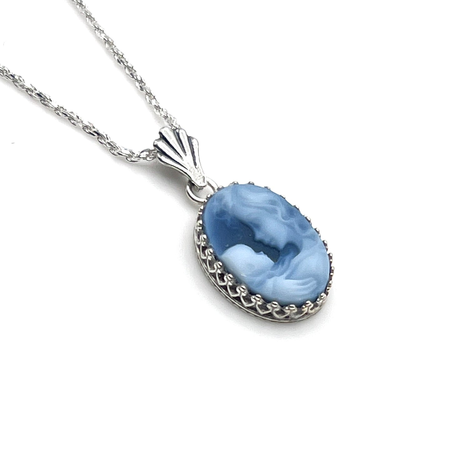 Mother and Baby Cameo Necklace, Authentic Blue Cameo Jewelry, Mother and Child, Unique Gifts for Mom