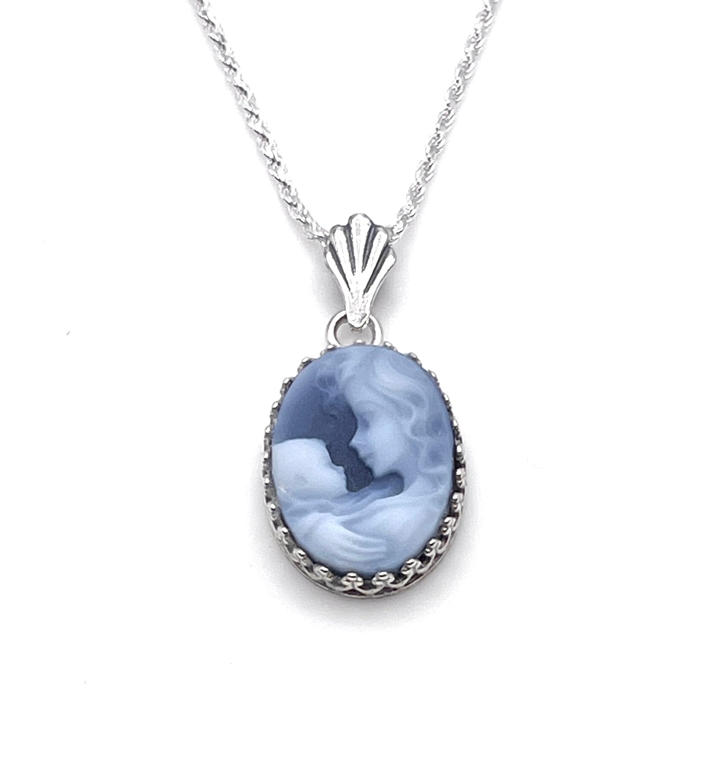 Mother and Baby Cameo Necklace, Authentic Blue Cameo Jewelry, Mother and Child, Unique Gifts for Mom
