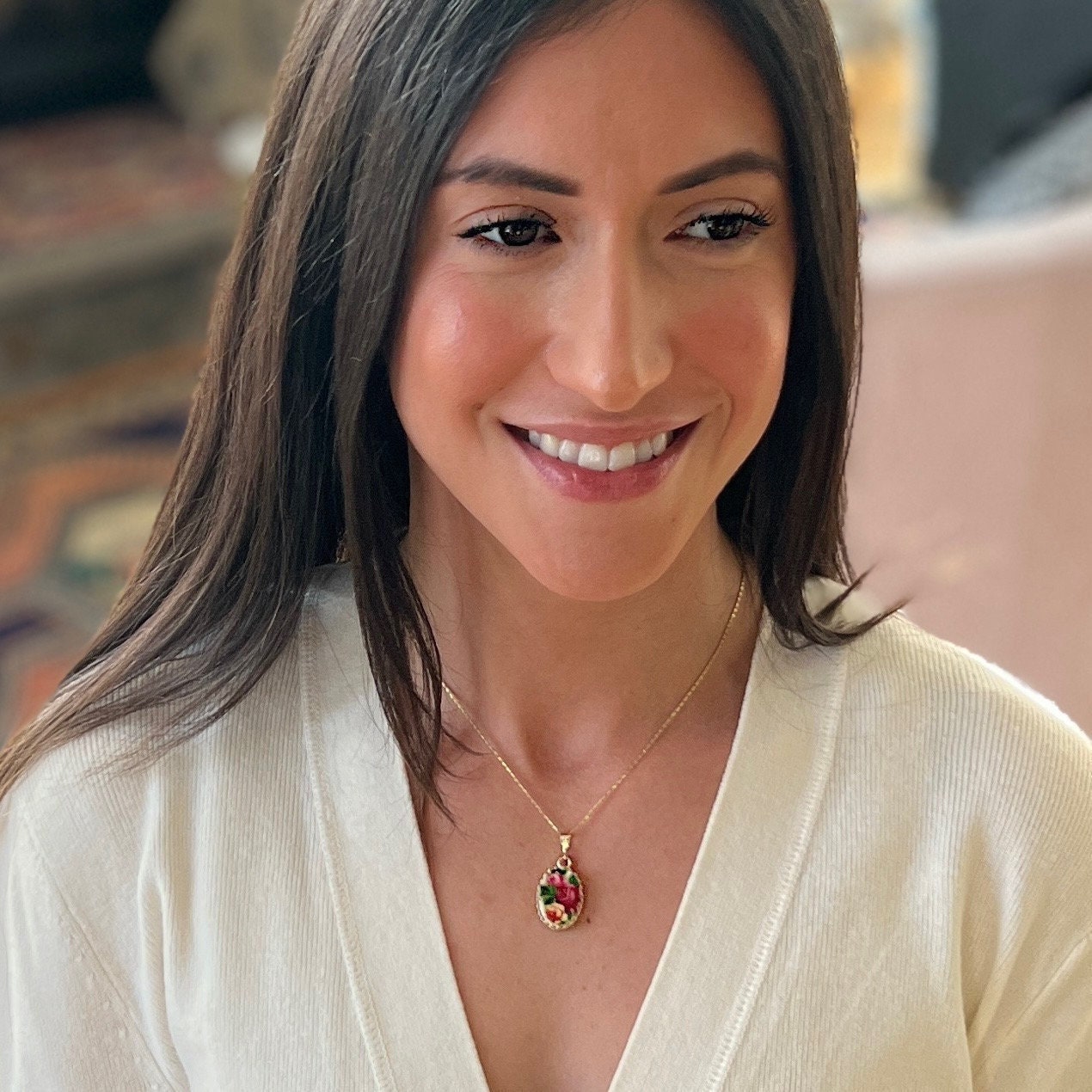 14k Gold Pendant or Necklace, Old Country Roses Broken China Jewelry, 20th Anniversary Gift for Wife, Vintage Royal Albert China Gifts