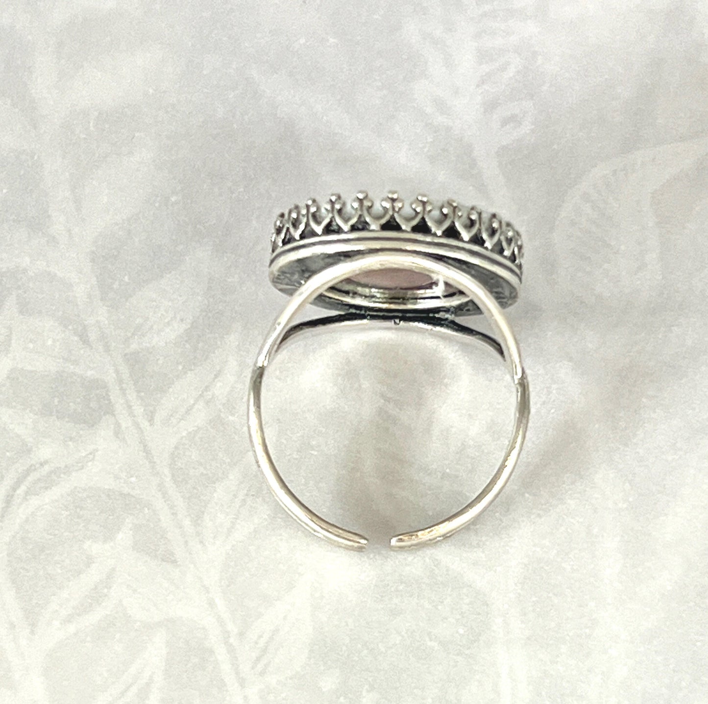 Victorian Lily of the Valley Ring, Sterling Silver Adjustable Broken China Jewelry, Unique Gifts for Mom