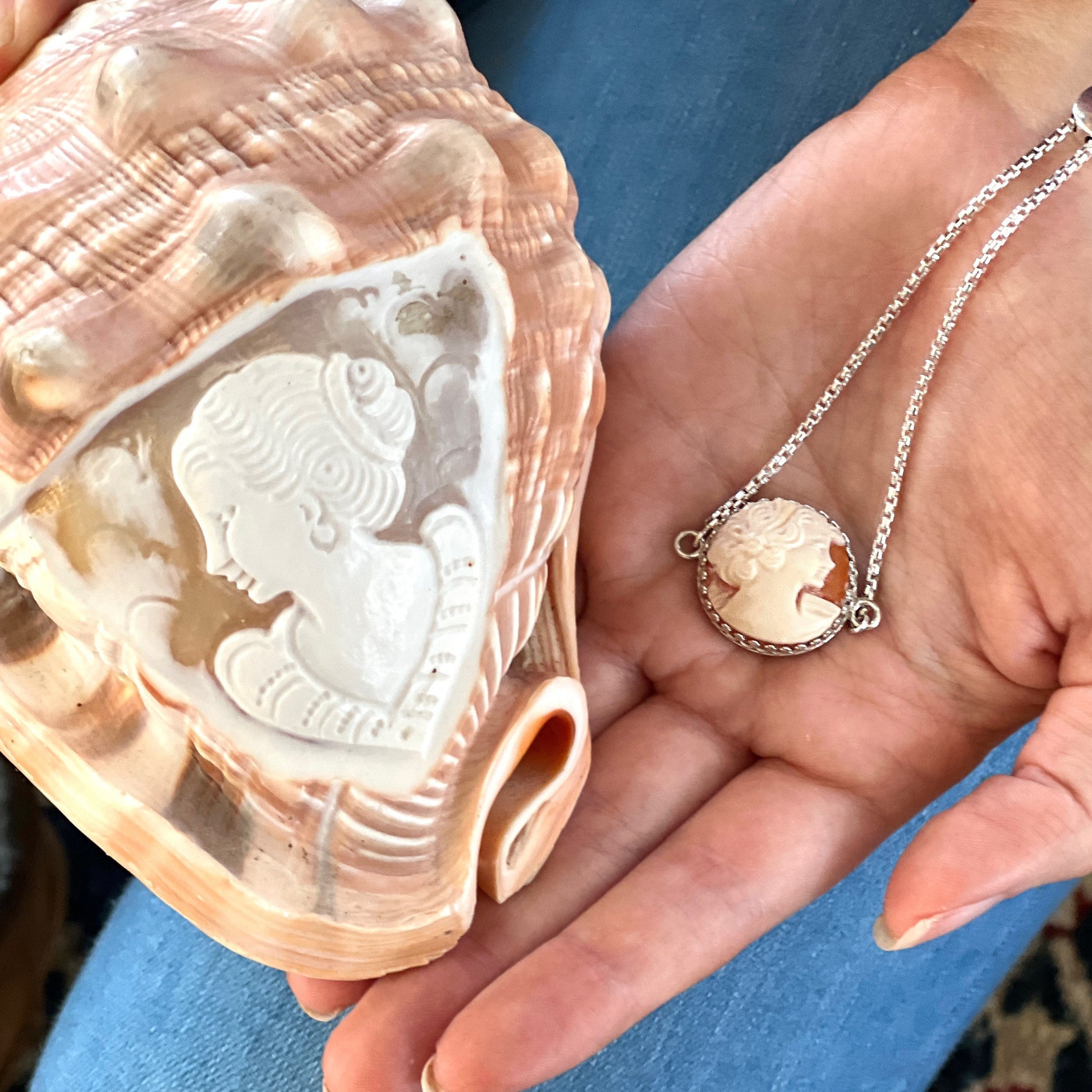 Adjustable Vintage Shell Cameo Bracelet, Sterling Silver, Unique Anniversary Gifts for Women