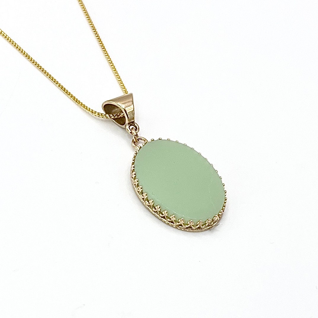 14k Solid Gold Fire King Jadeite Necklace or Pendant