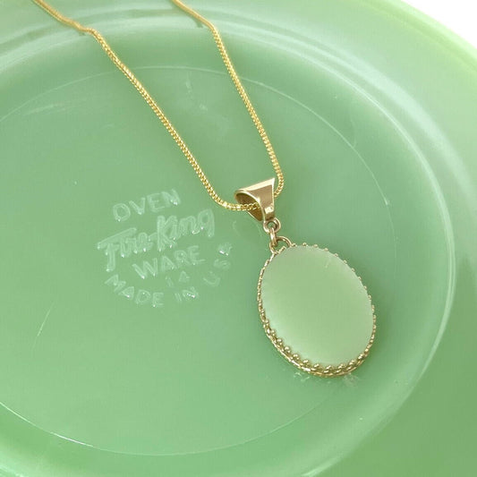 14k Solid Gold Fire King Jadeite Necklace or Pendant
