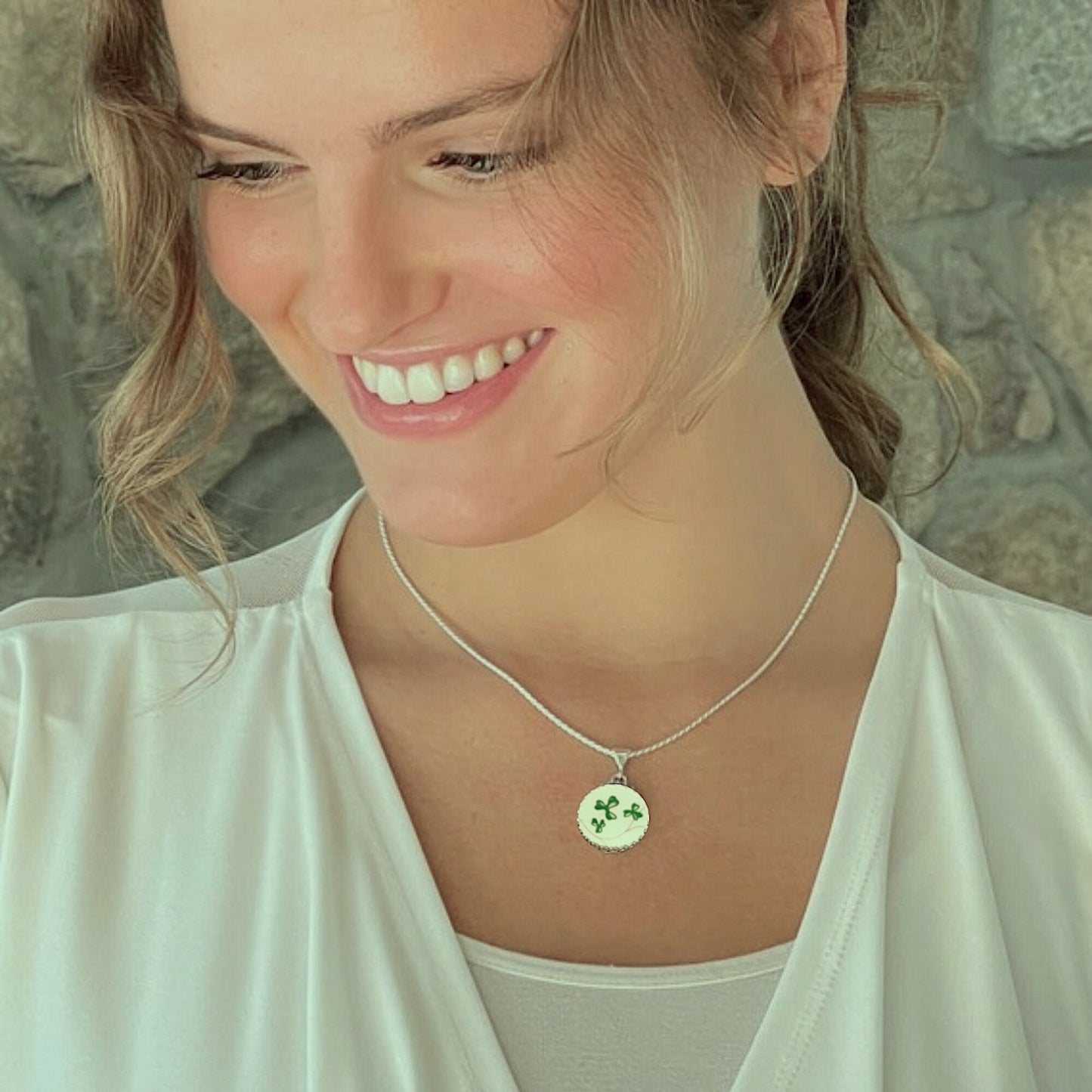 Royal Tara Irish China Necklace, Shamrock Jewelry, Sterling Silver Celtic Necklace, Broken China Jewelry, 20th Anniversary Gift for Wife