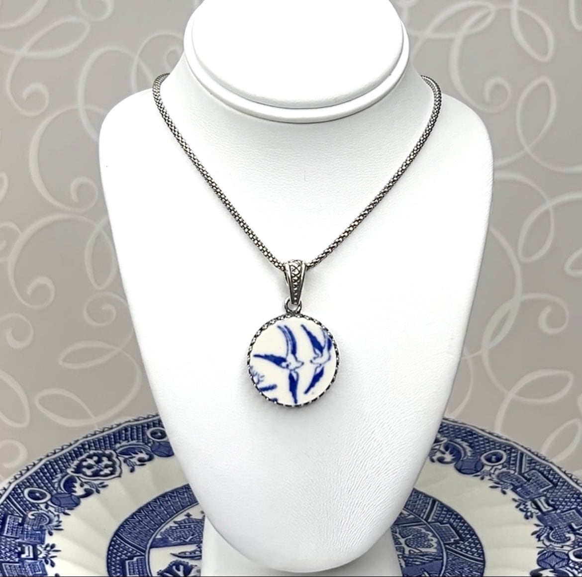 Vintage Chinese Porcelain outlets Blue White Necklace