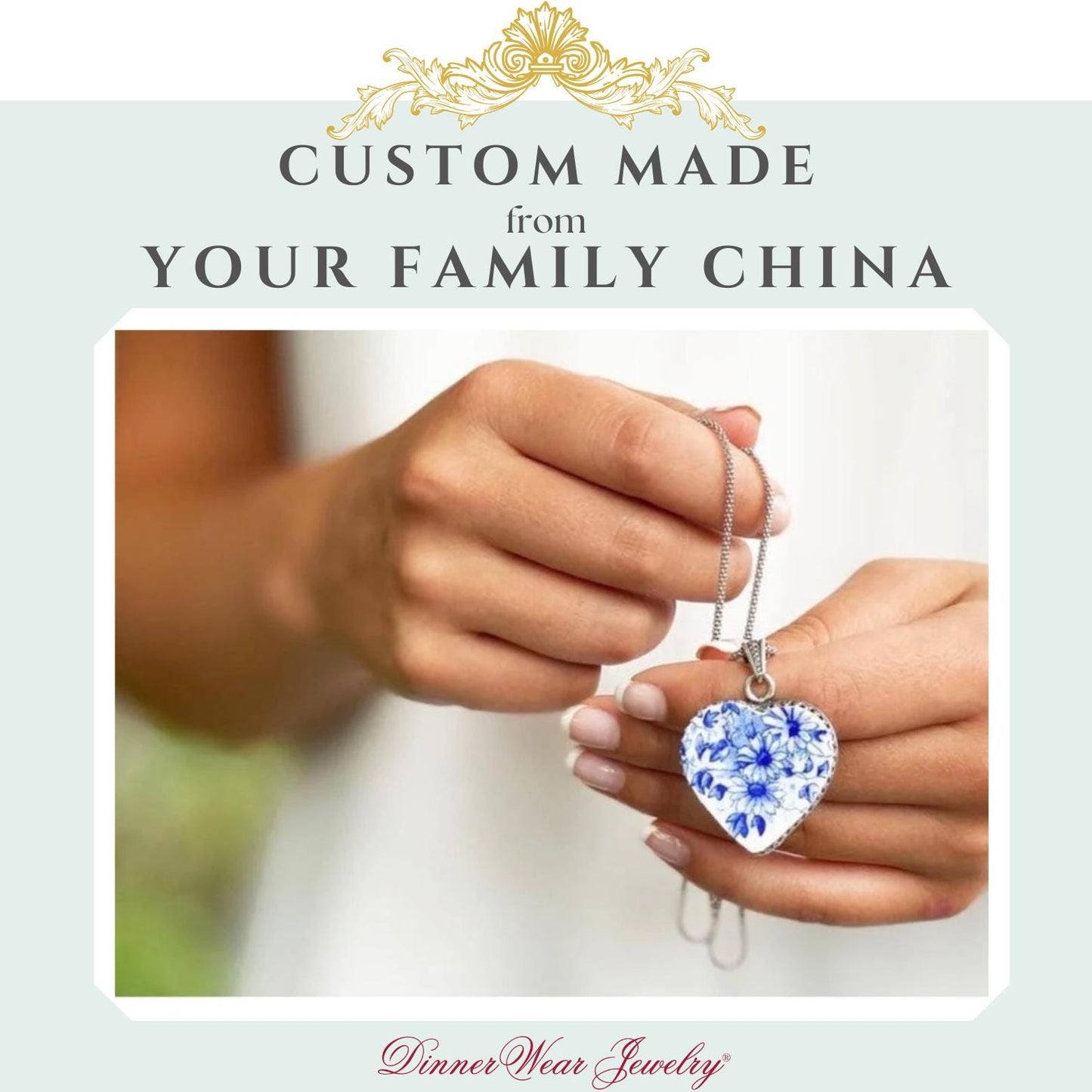 CUSTOM ORDER Large Heart Broken China Jewelry Necklace, Memorial Jewelry, Unique Family Gifts for Women