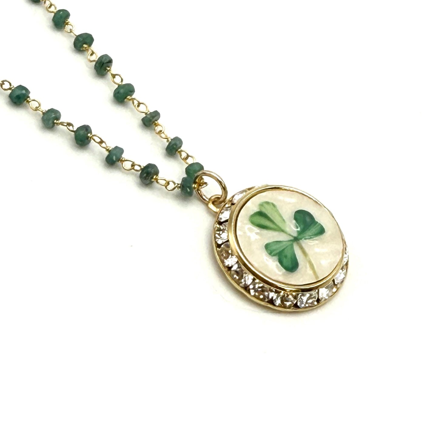 Emerald 20th Wedding Anniversary Gift for Wife, Shamrock Necklace, Repurposed Belleek Broken China Jewelry St Patricks Day Gift for Her