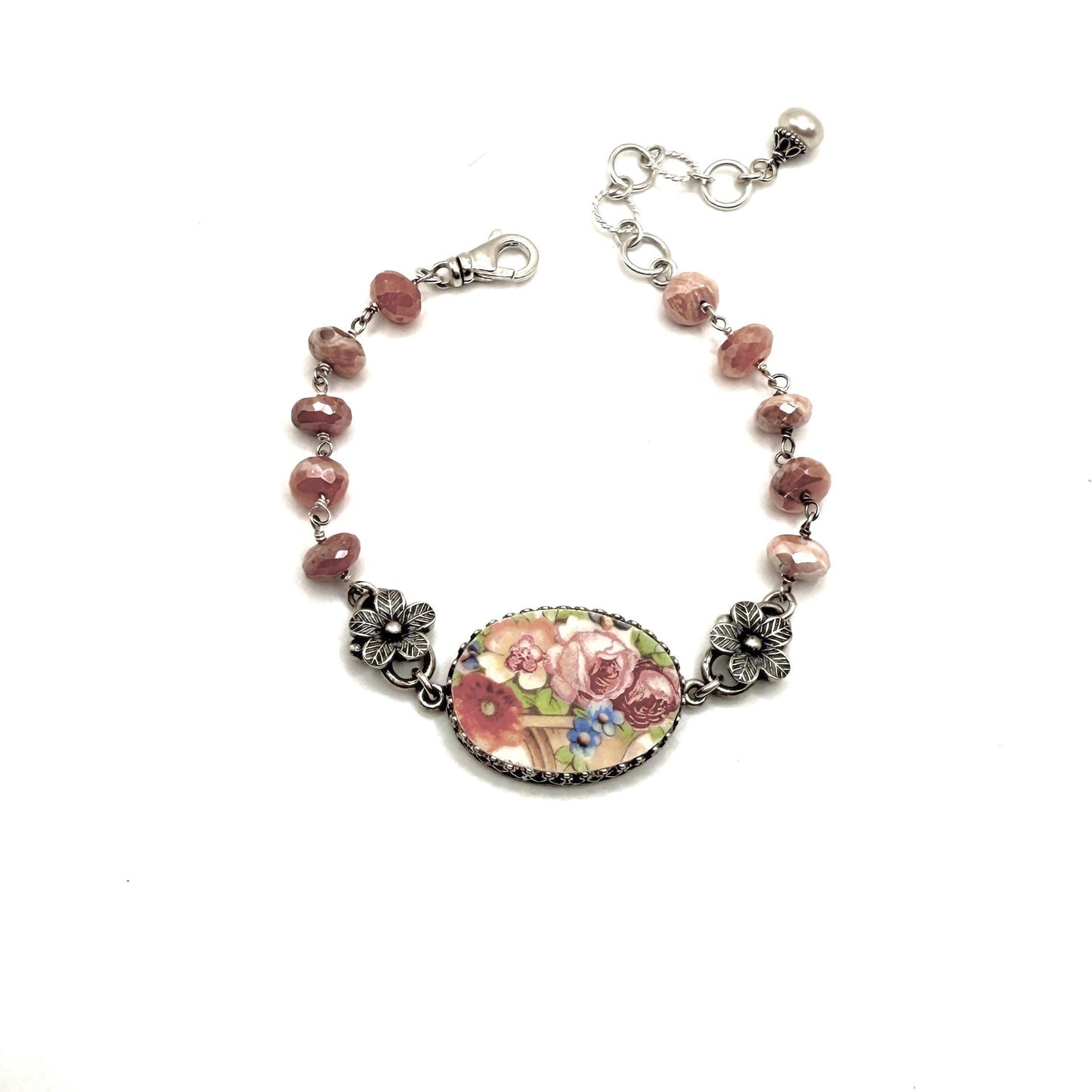 Unique 2nd Wedding Anniversary Gifts for Wife, Vintage China, Handmade in USA, Gemstone Jewelry Bracelet