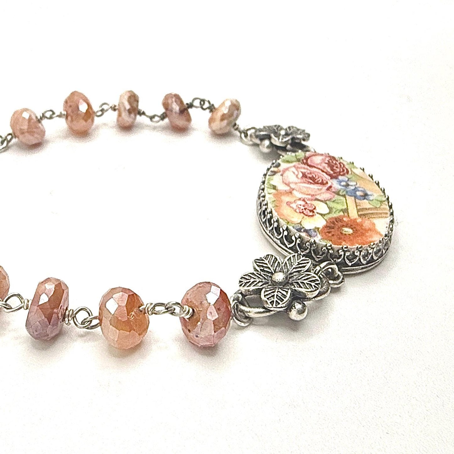 Unique 2nd Wedding Anniversary Gifts for Wife, Vintage China, Handmade in USA, Gemstone Jewelry Bracelet