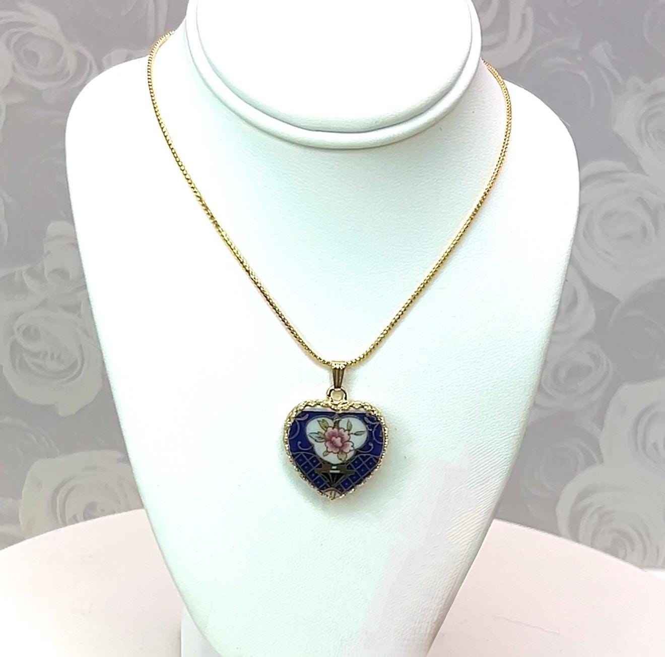 14k Dainty Japanese Porcelain Heart Necklace