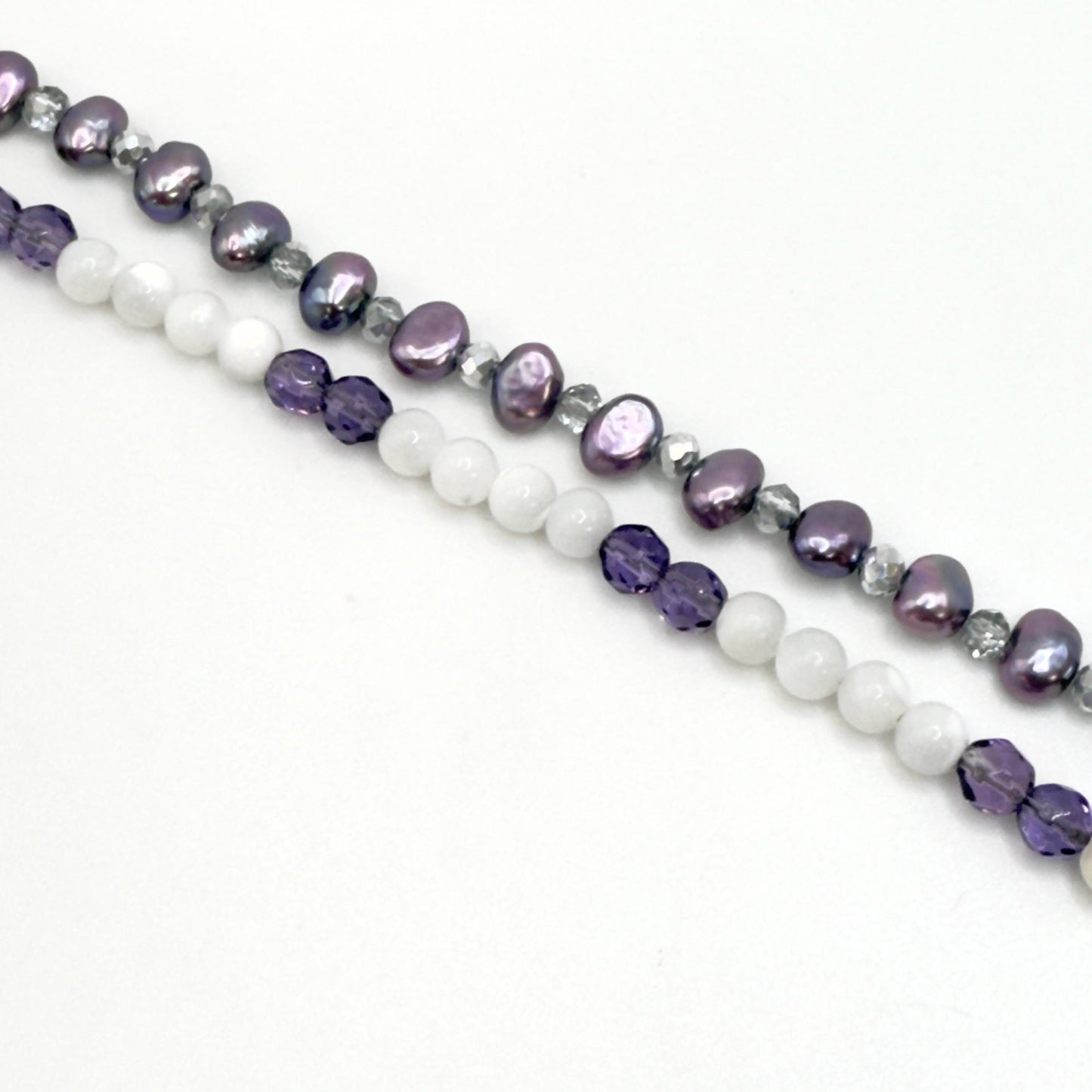 Purple Bohemian Amethyst Charm Bracelet, Mother of Pearl Beaded Bracelet, Boho Broken China Jewelry, 20th Anniversary Gifts for Wife