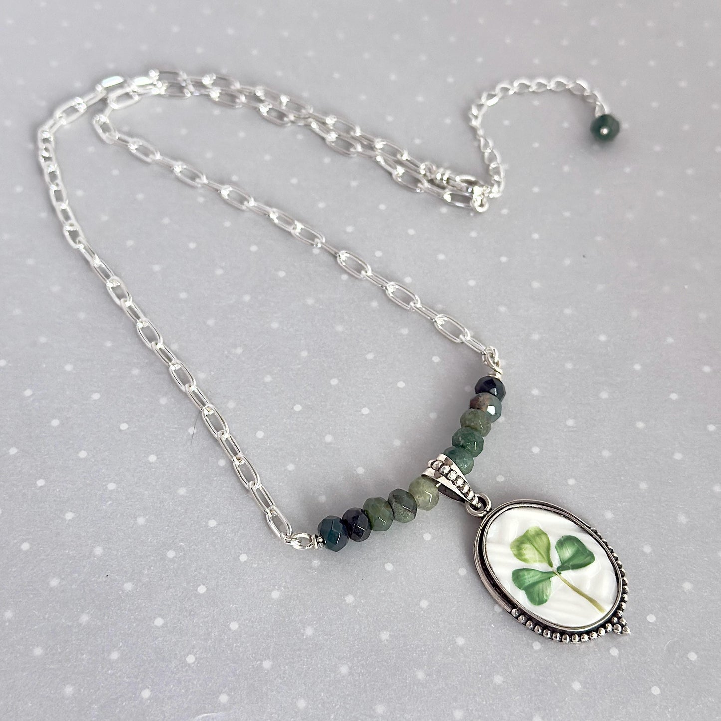 Celtic Shamrock Necklace, Irish Broken China Jewelry, 20th Anniversary Gift for Wife, Repurposed Vintage Belleek China, Unique Gifts for Her