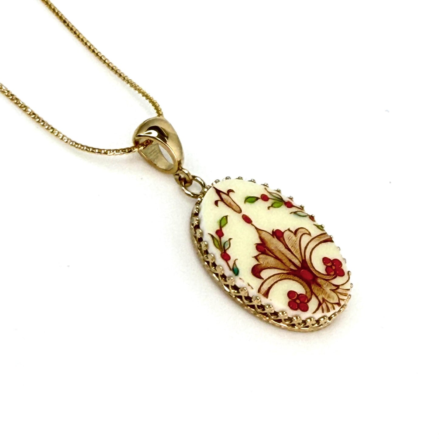 14k Solid Gold 18th or 20th Wedding Anniversary Gift for Wife, Victorian Broken China Jewelry Pendant or Necklace, Handmade Jewelry for Her