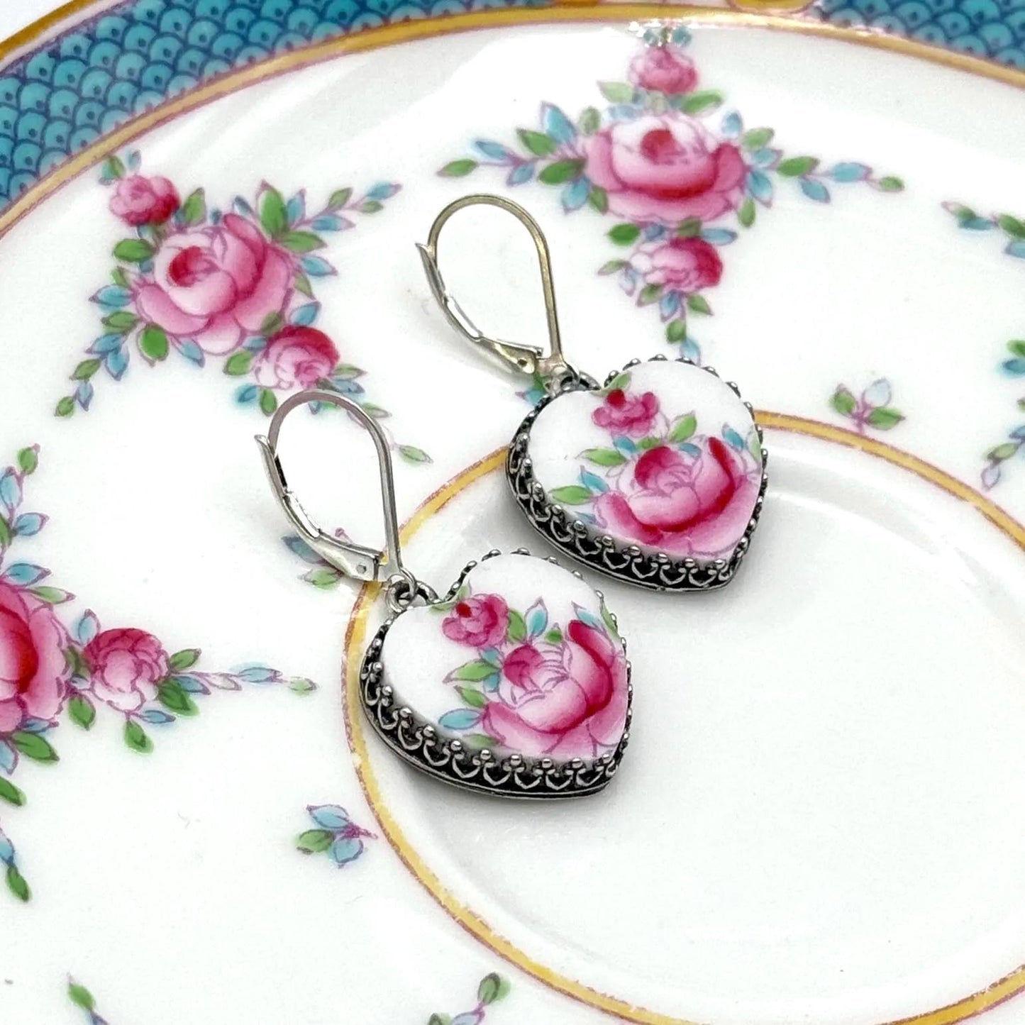 CUSTOM ORDER Custom Broken China Jewelry Heart Earrings Made From Your China Custom Memorial Jewelry Gift In Memory Mom Grandmother