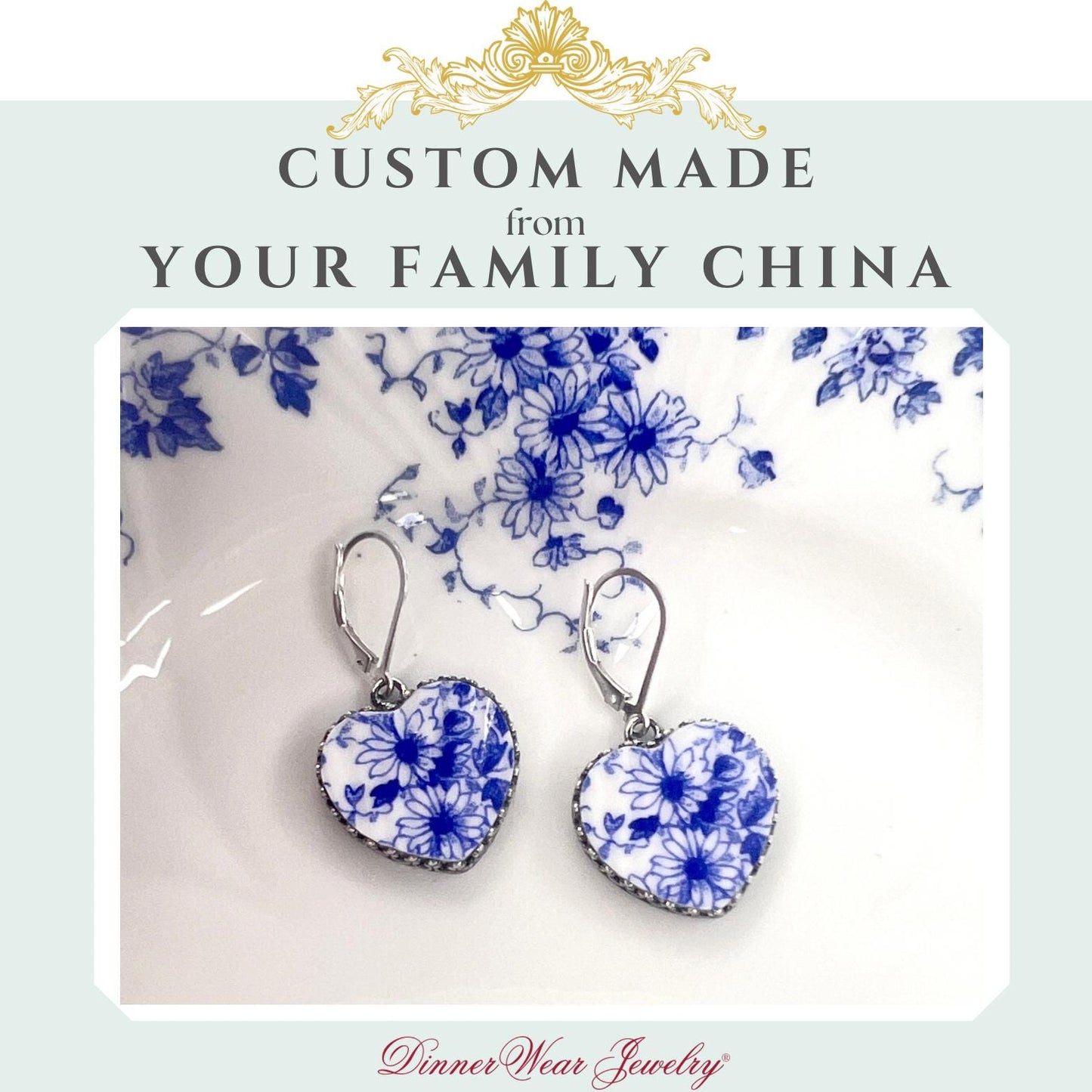CUSTOM ORDER Custom Broken China Jewelry Heart Earrings Made From Your China Custom Memorial Jewelry Gift In Memory Mom Grandmother