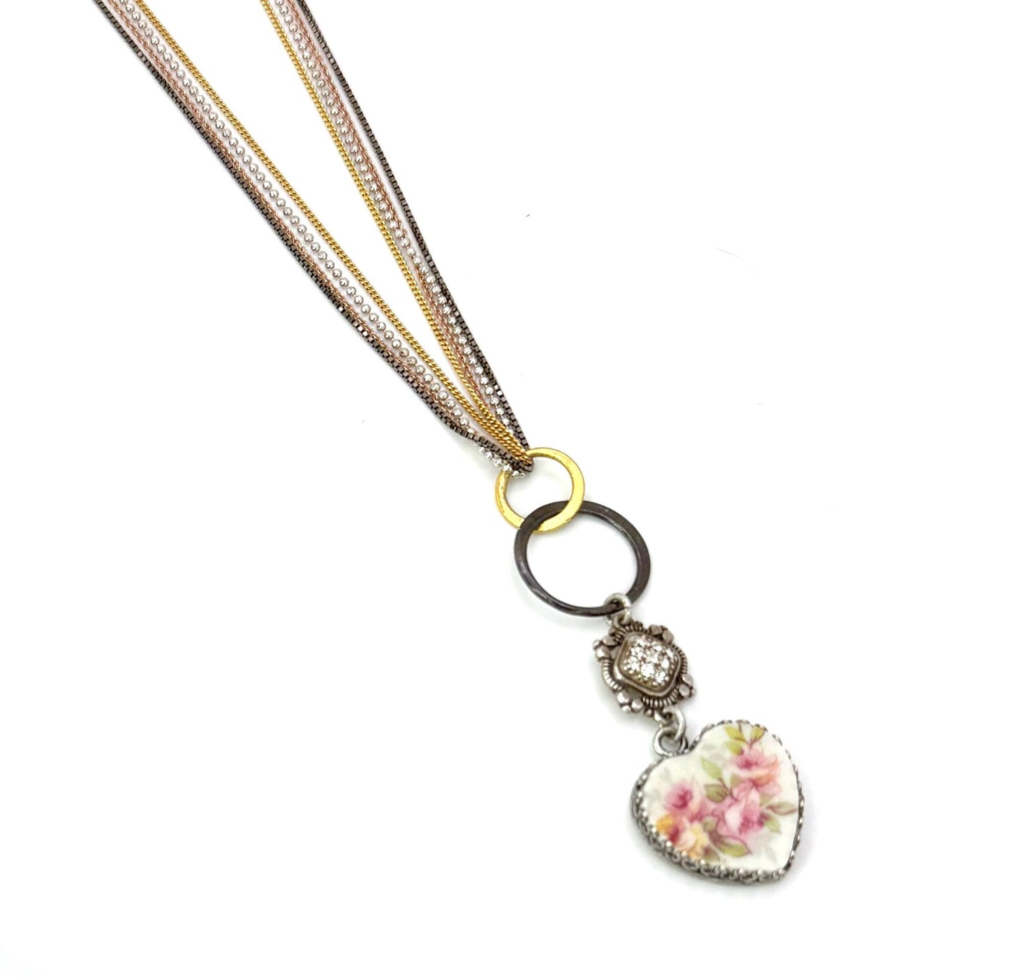 Traditional 20th Anniversary China Gifts for Wife, Dainty Victorian Heart Necklace, Romantic Broken China Jewelry, French China