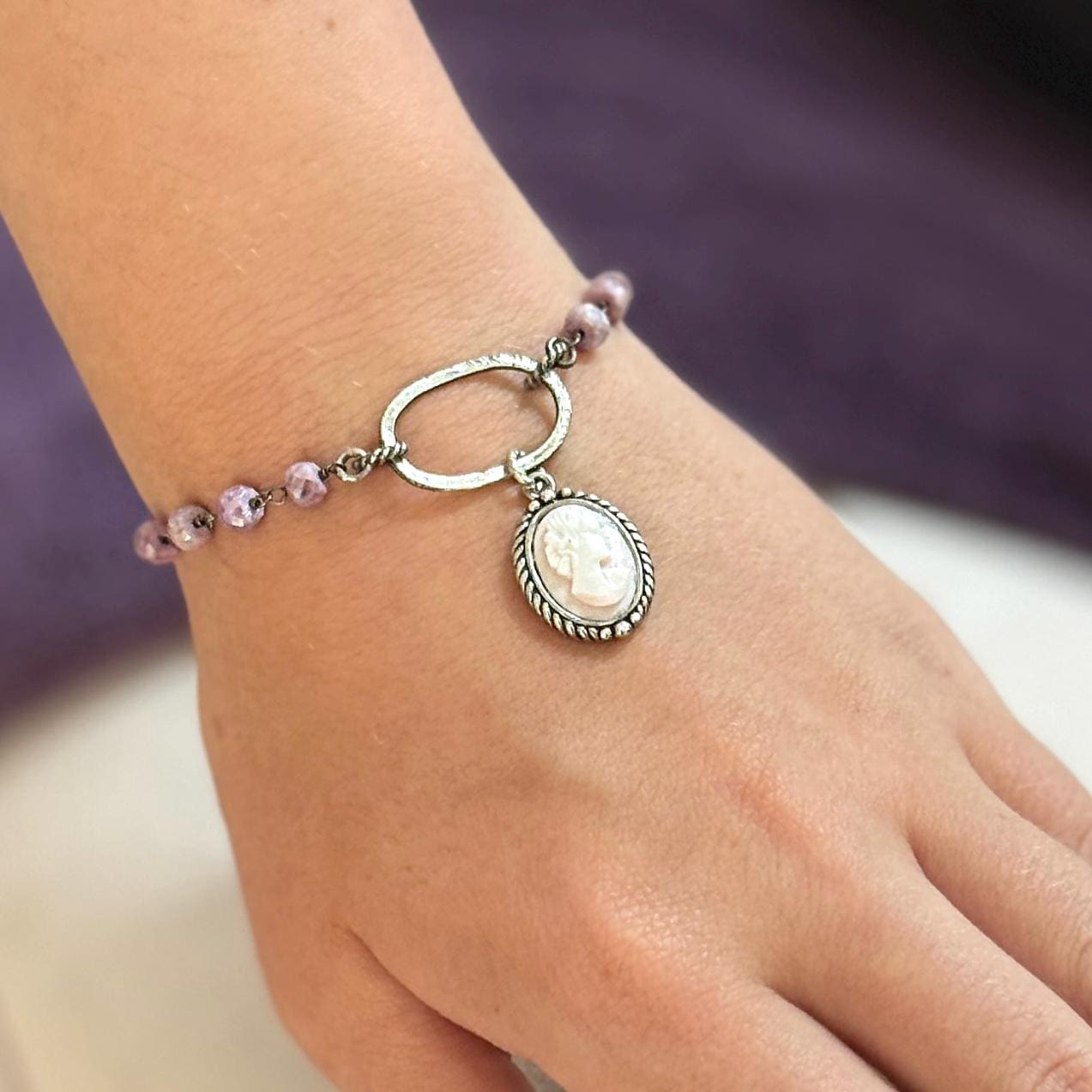 Sapphire and Vintage Pink Cameo Pink Bracelet, Unique Vintage Gifts for Women, Gemstone Bracelet, Authentic Cameo Jewelry, Italian Jewelry