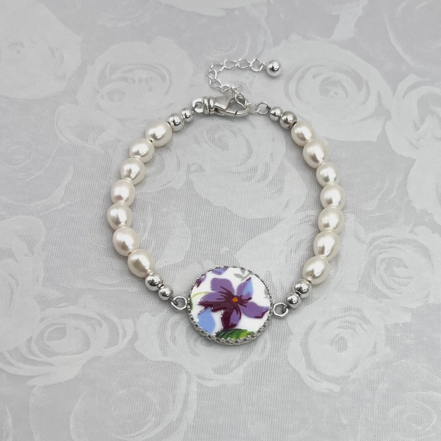 CUSTOM ORDER Freshwater Pearl China Charm Bracelet, Custom Broken China Family Jewelry Made From Your China, Jewelry Made From Dishes