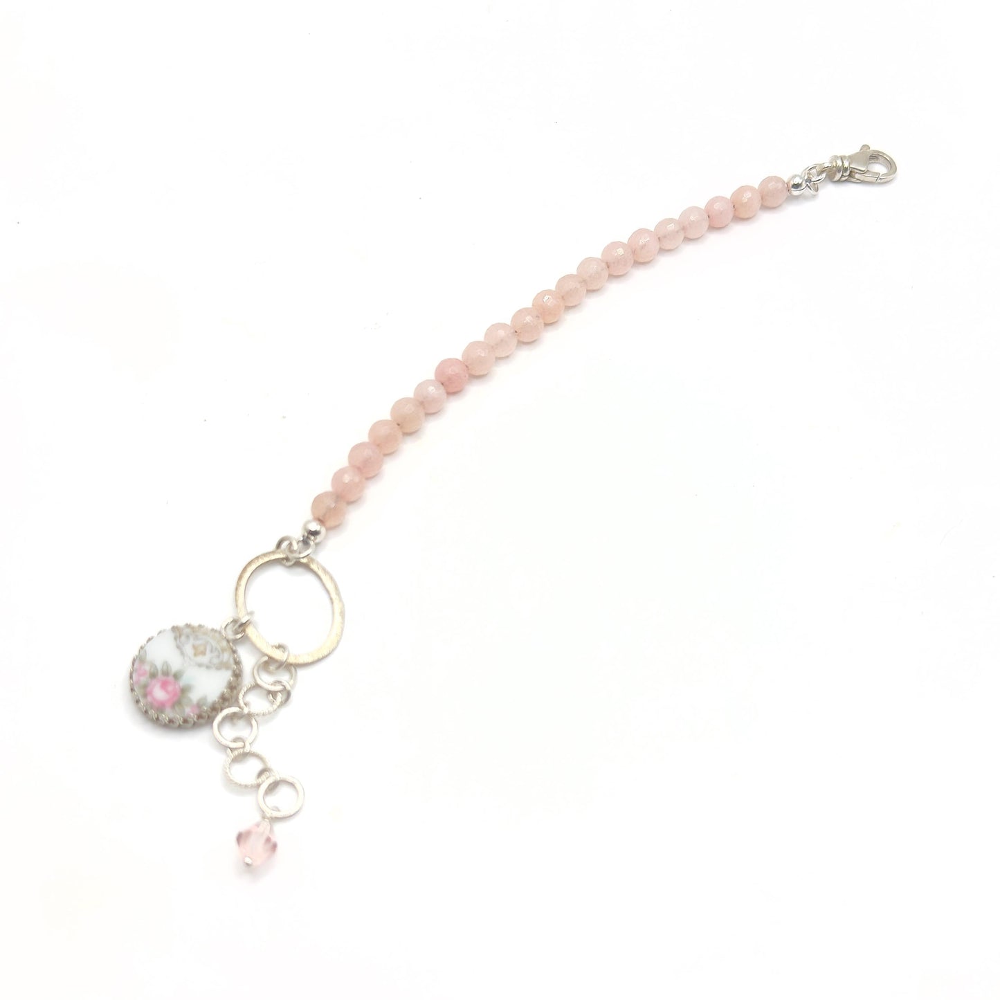 2nd Anniversary China Gifts for Wife, Dainty Rose Quartz Bracelet, Broken China Jewelry, Unique Gifts for Women, Noritake Glenwood Pink Rose