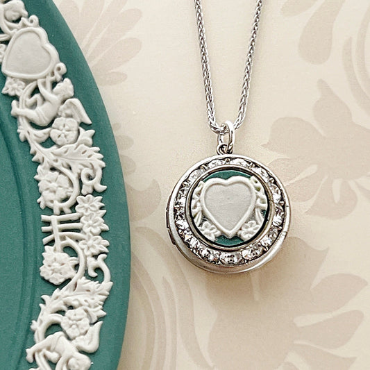 Wedgwood Jasperware  Locket Necklace, Heart Photo Locket, Unique Anniversary Gifts for Girlfriend