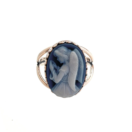 Praying Angel Cameo Ring, Sterling Silver Adjustable Ring, Angel Jewelry, Religious Jewelry